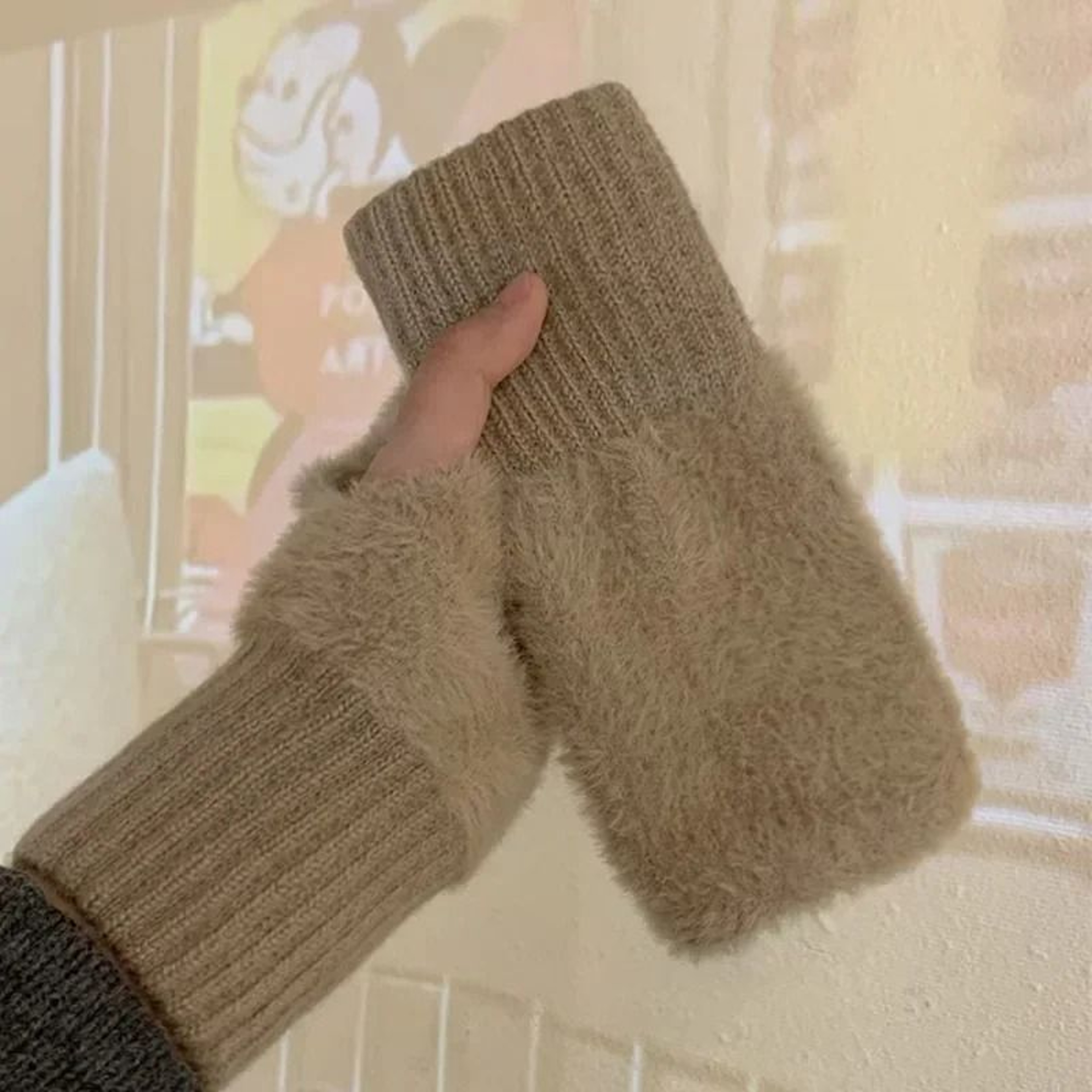 Womens Plush Fingerless Winter Gloves 8