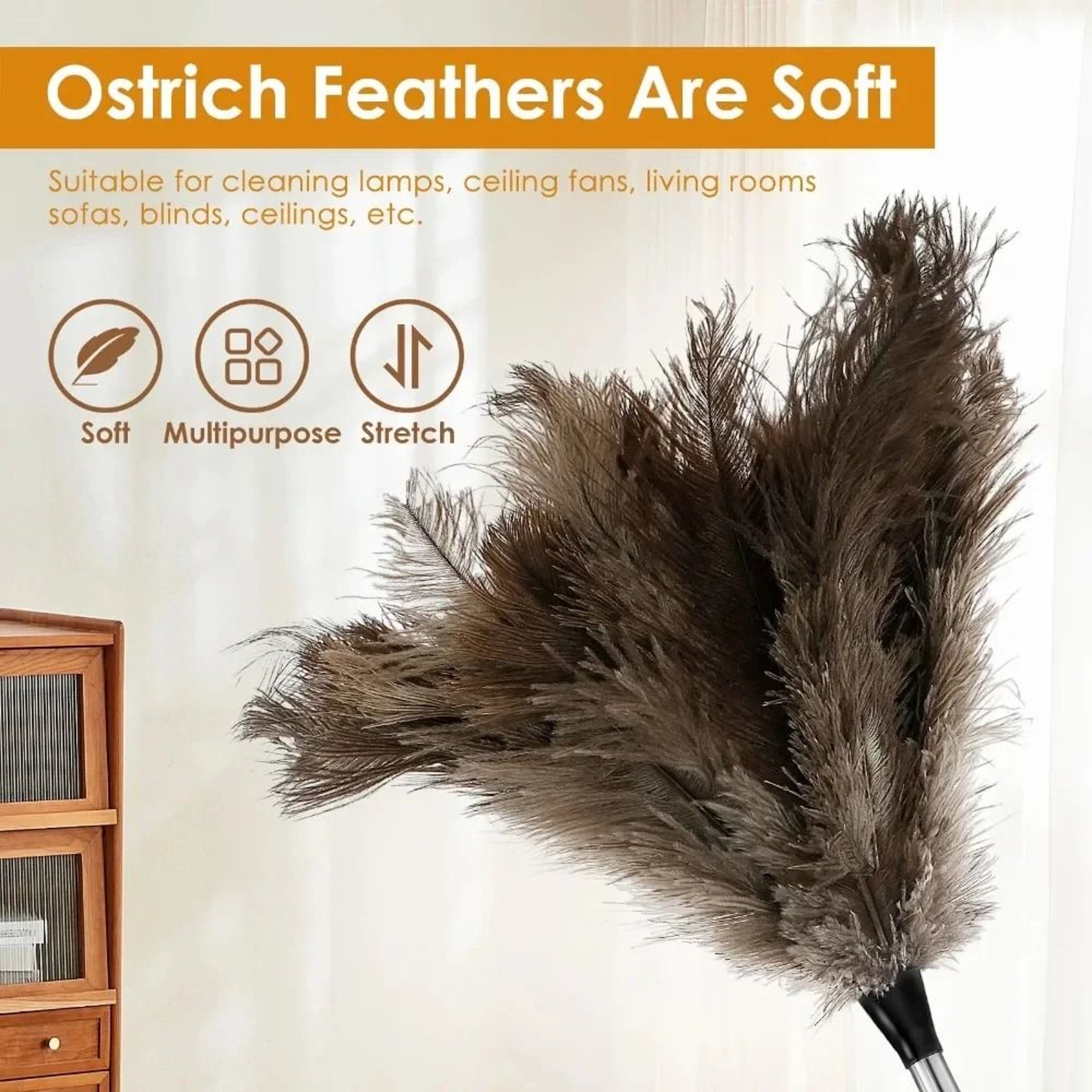 Extendable Ostrich Feather Dust Duster With Long Handle 4