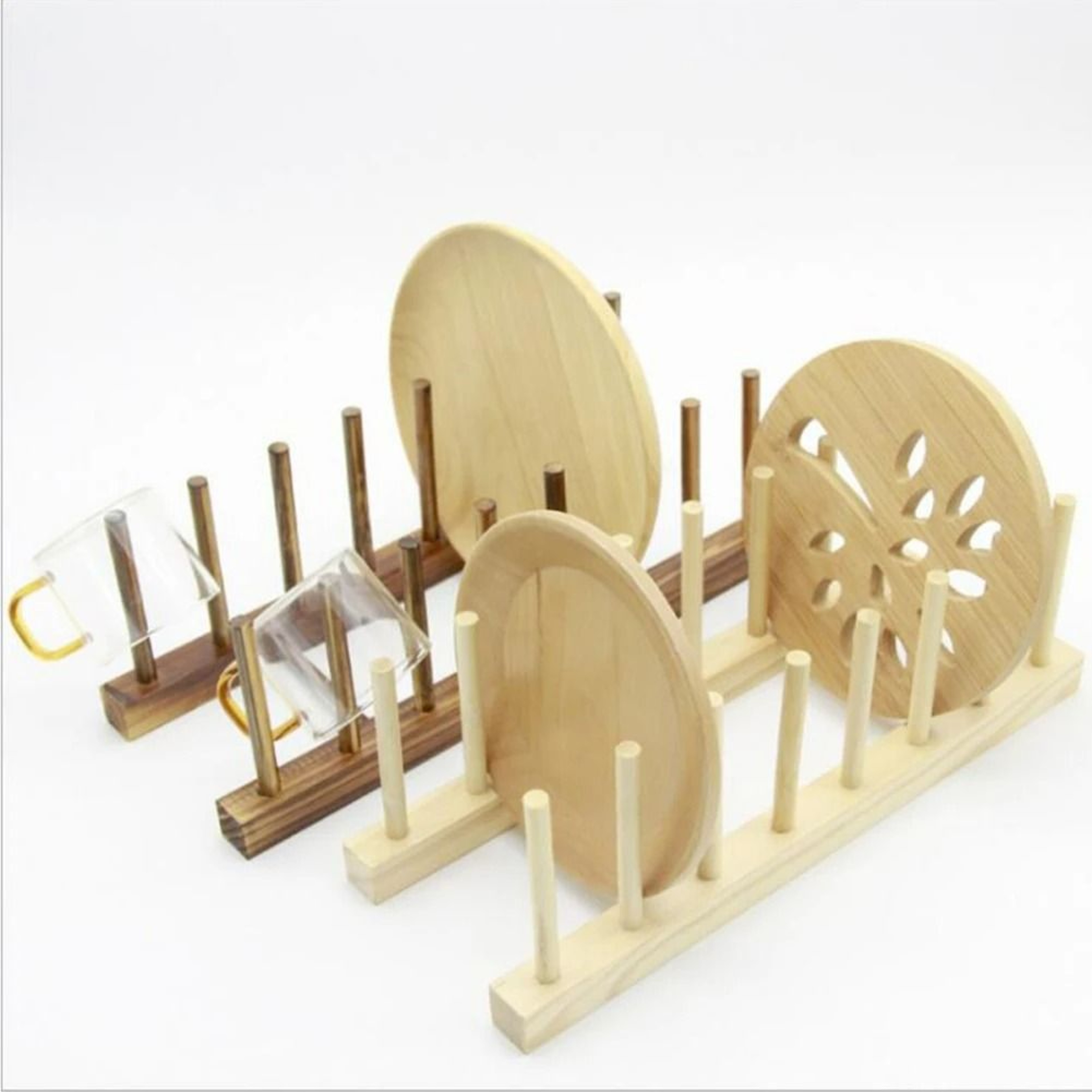Bamboo Wooden Dish Drying Rack For Plates And Kitchen Storage 2