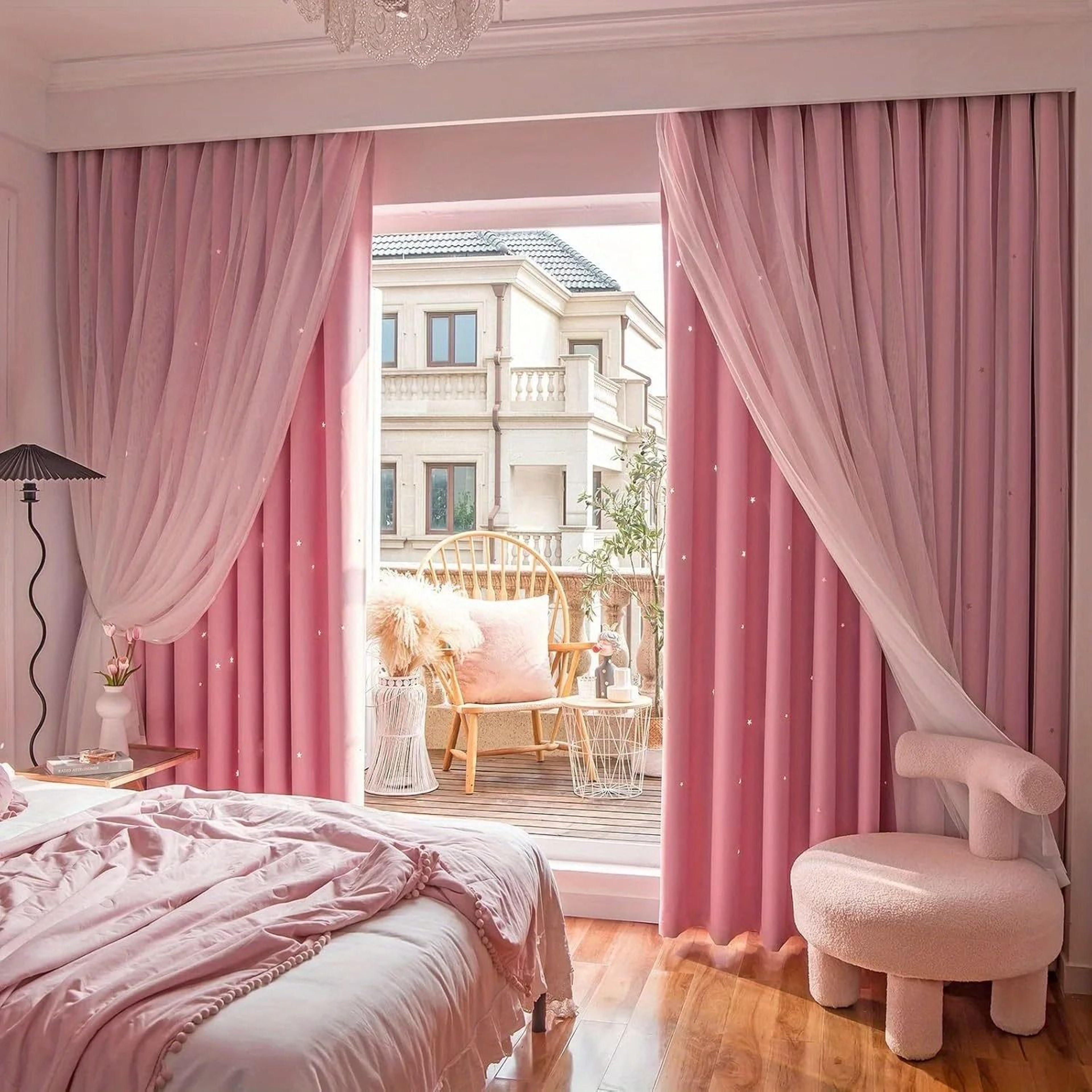 Double Layer Star Curtains For Girls Bedroom Set Of 2 Panels 4