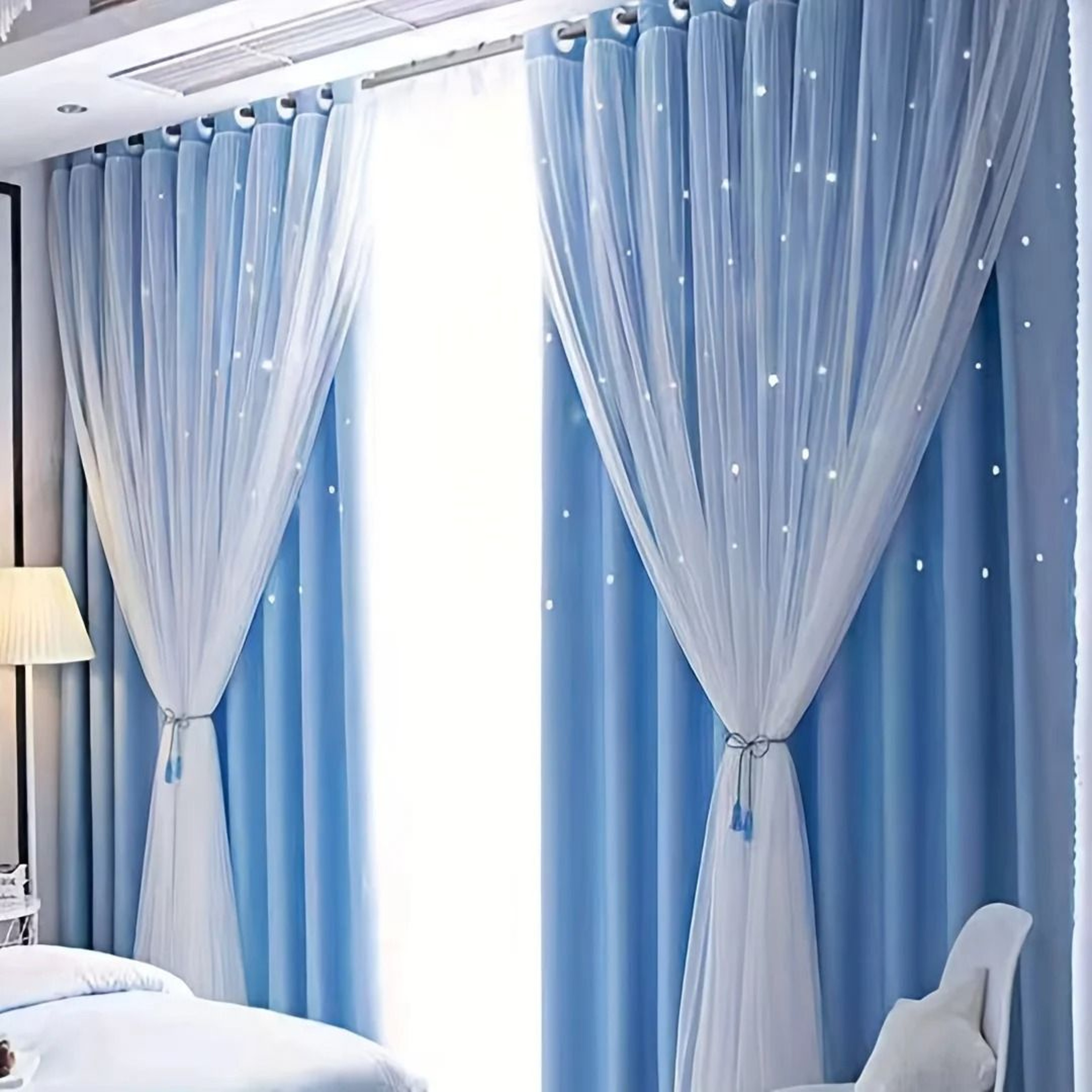 Double Layer Star Curtains For Girls Bedroom Set Of 2 Panels 8