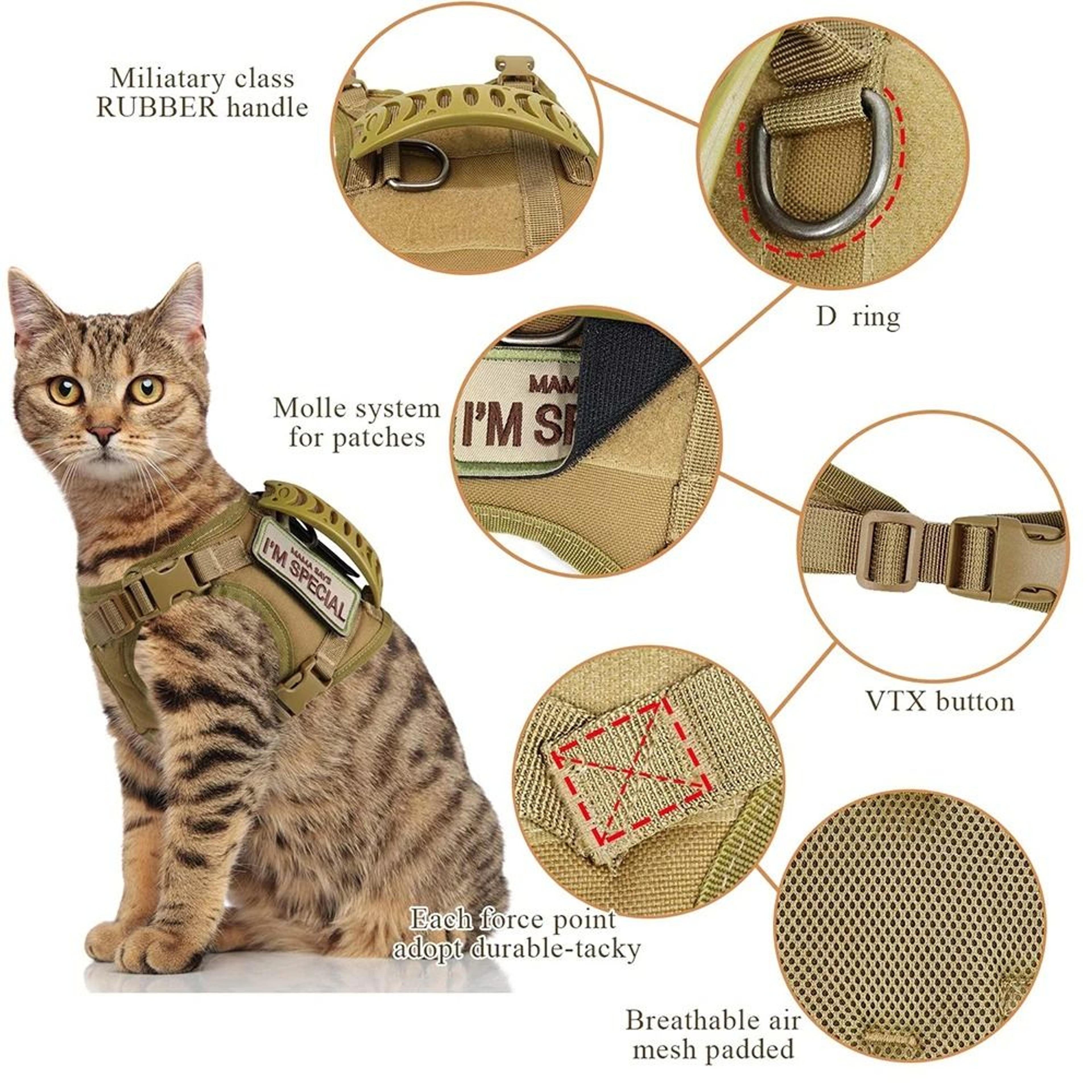 Tactical Cat Harness Leash Set With Patches And Handle 3