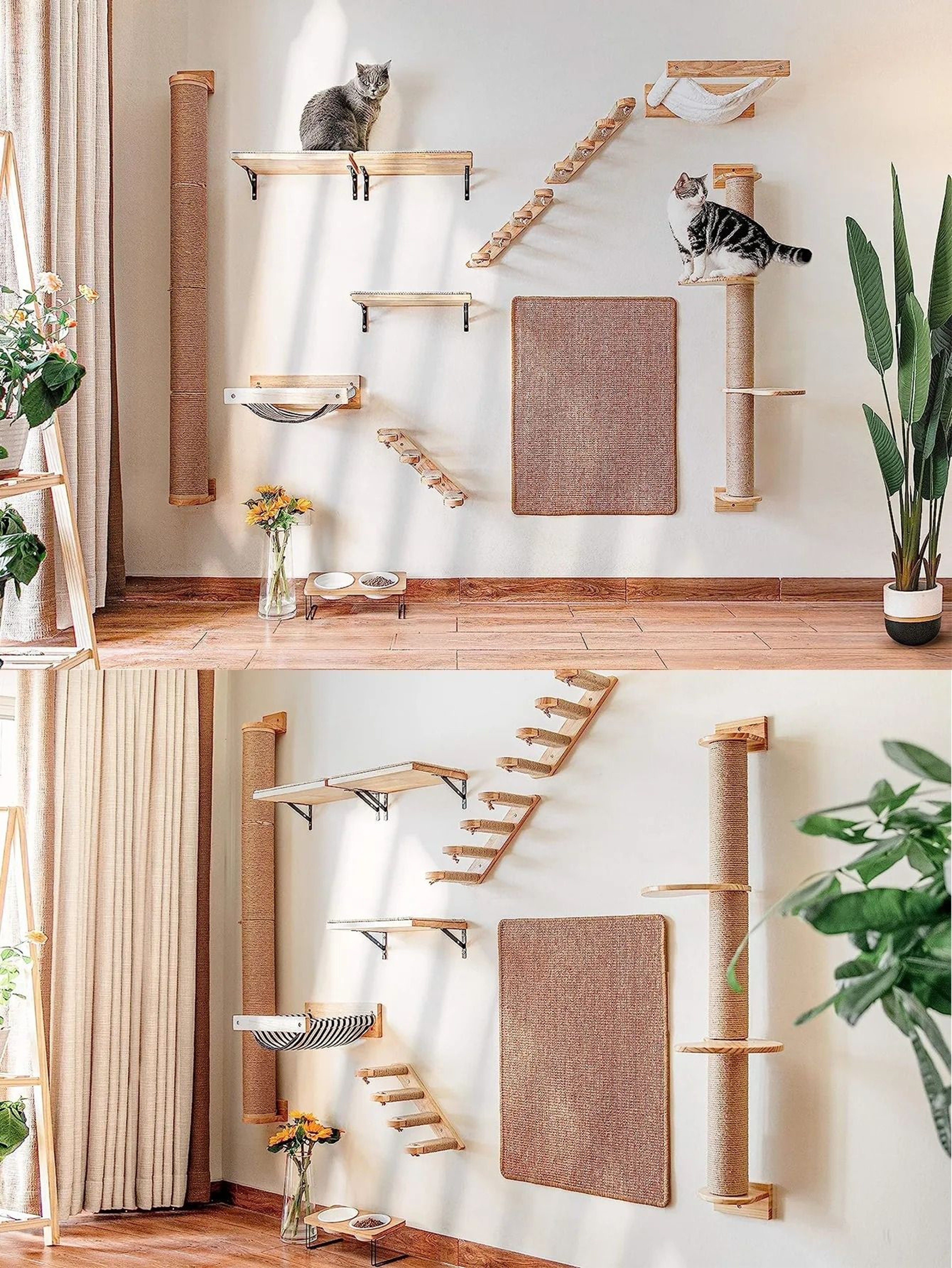 Wall Mounted Cat Tree With Scratching Posts Perches And Hammock 2