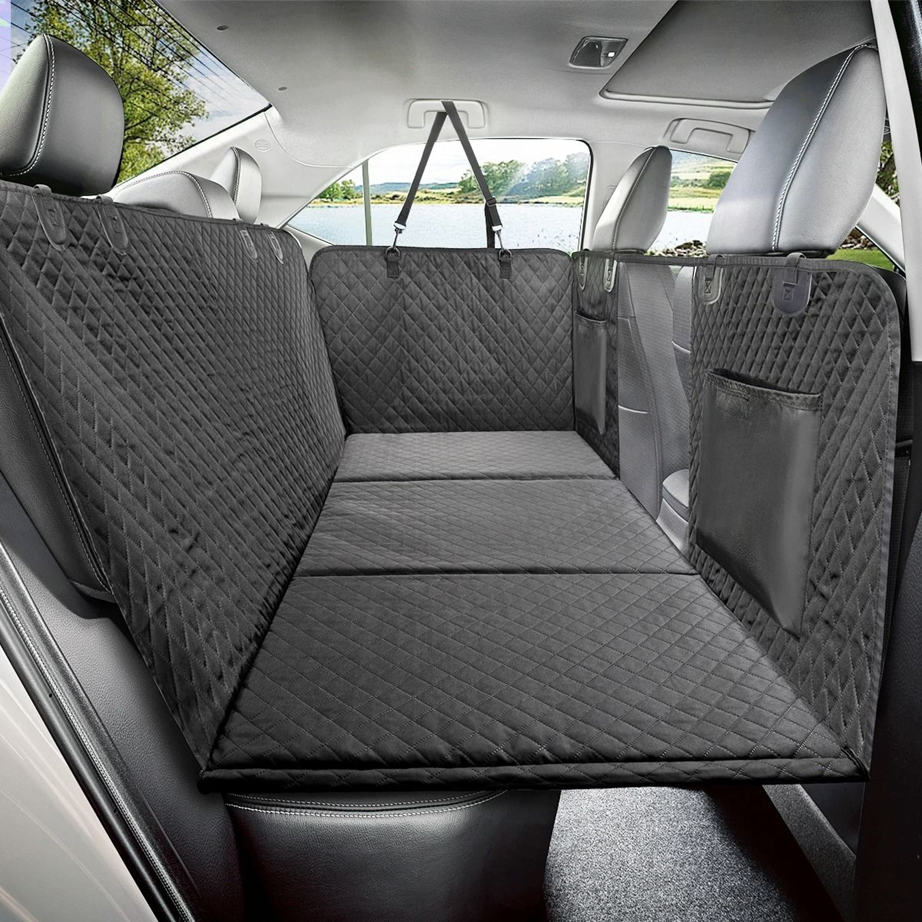Waterproof Dog Car Back Seat Extender Cover With Hard Bottom And Hammock Protection 1