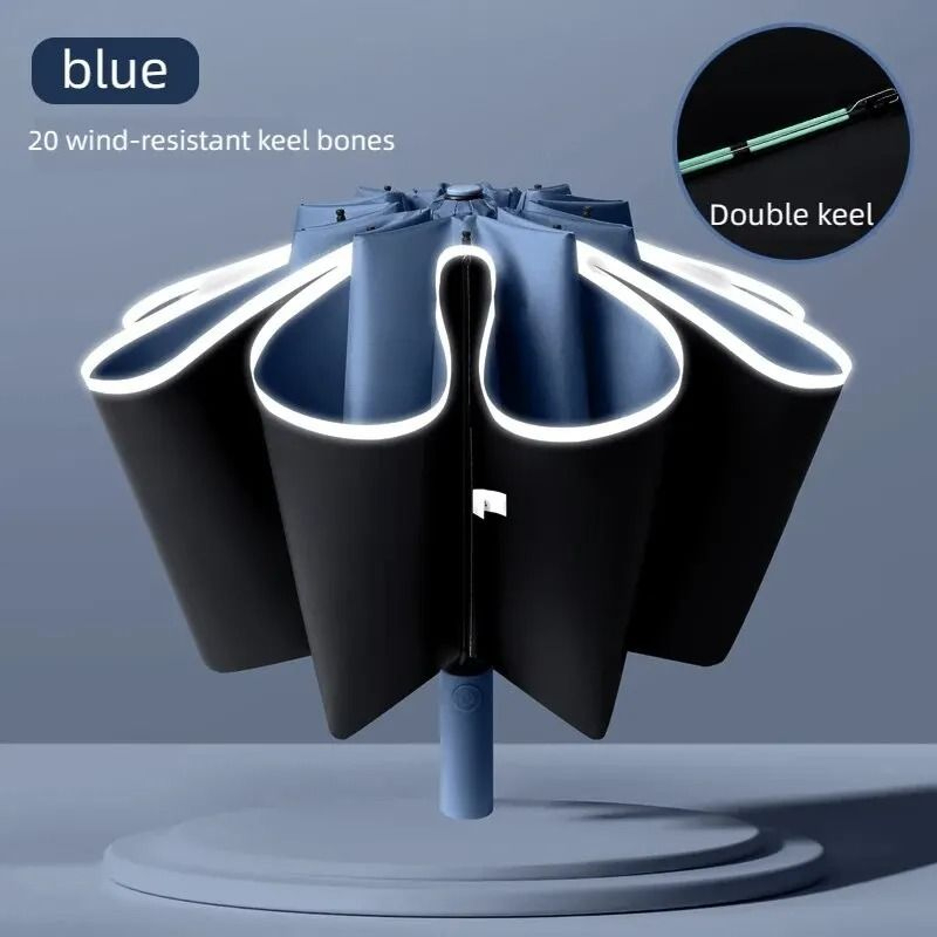 Reflective Reverse Folding Automatic Umbrella With UV Protection And Wind Resistant 20 Rib Frame 10