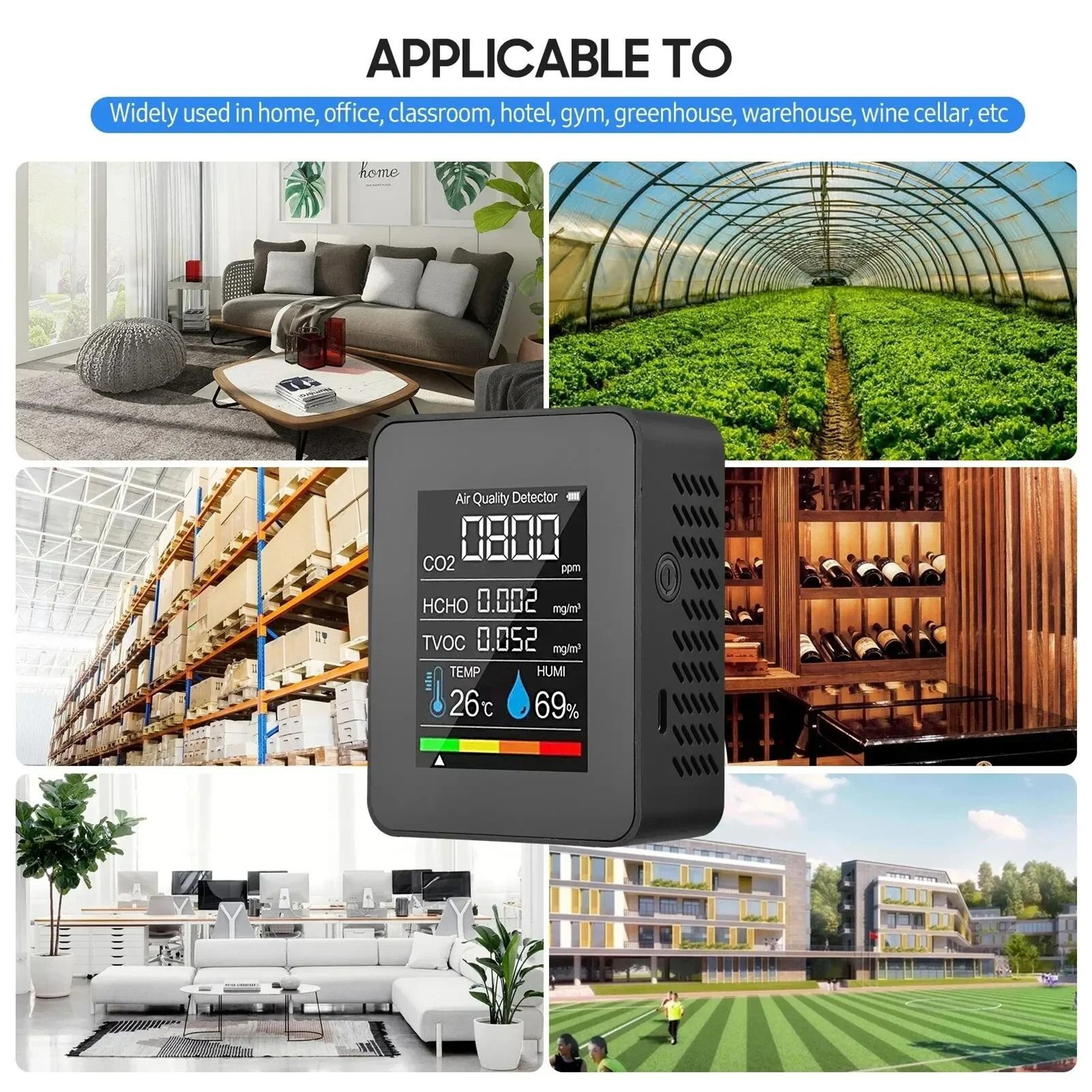 5 In 1 Air Quality Monitor CO2 TVOC HCHO Meter With Temperature And Humidity Display 3