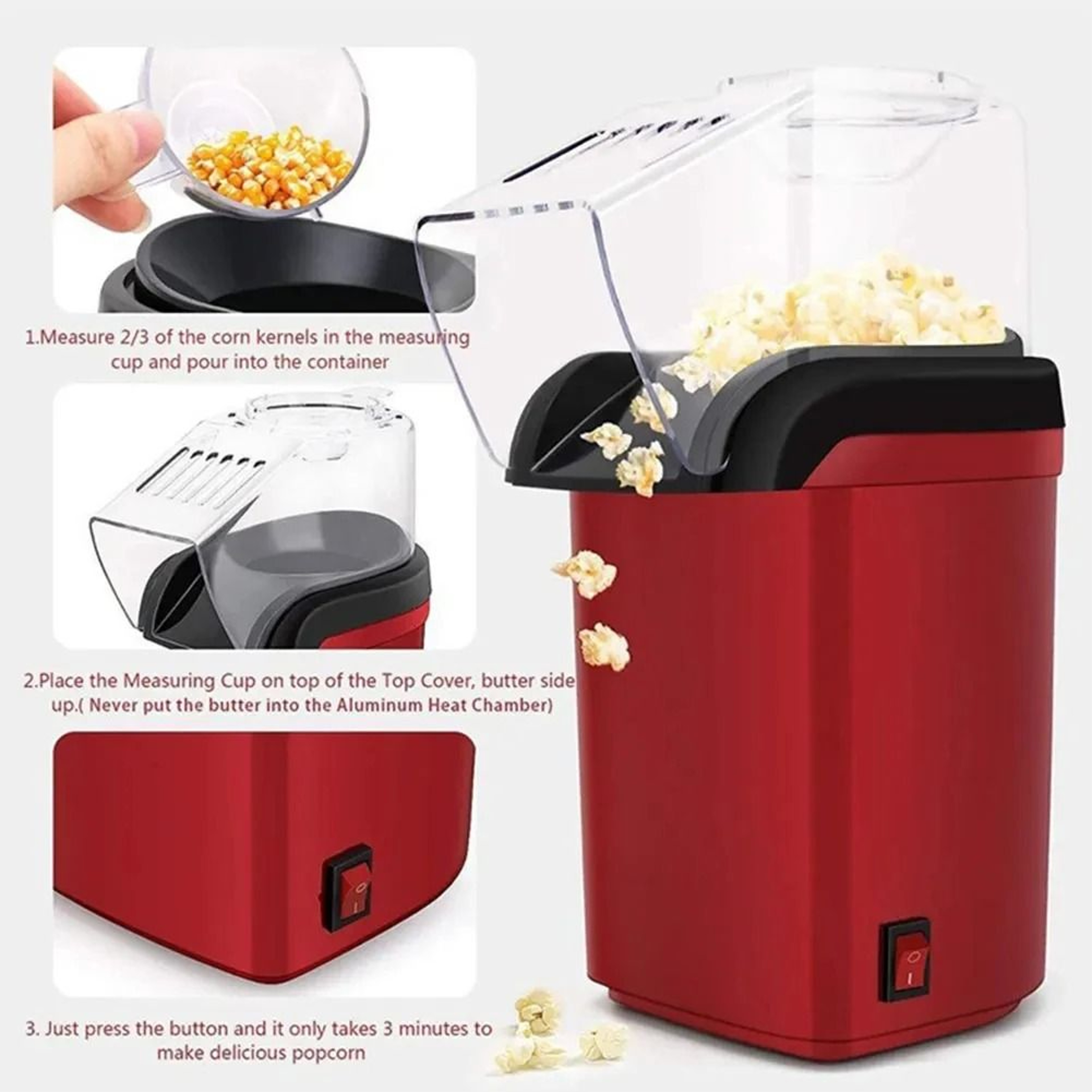 Mini Electric Air Popcorn Maker Fully Automatic Hot Air Popper For Healthy Popcorn At Home 4