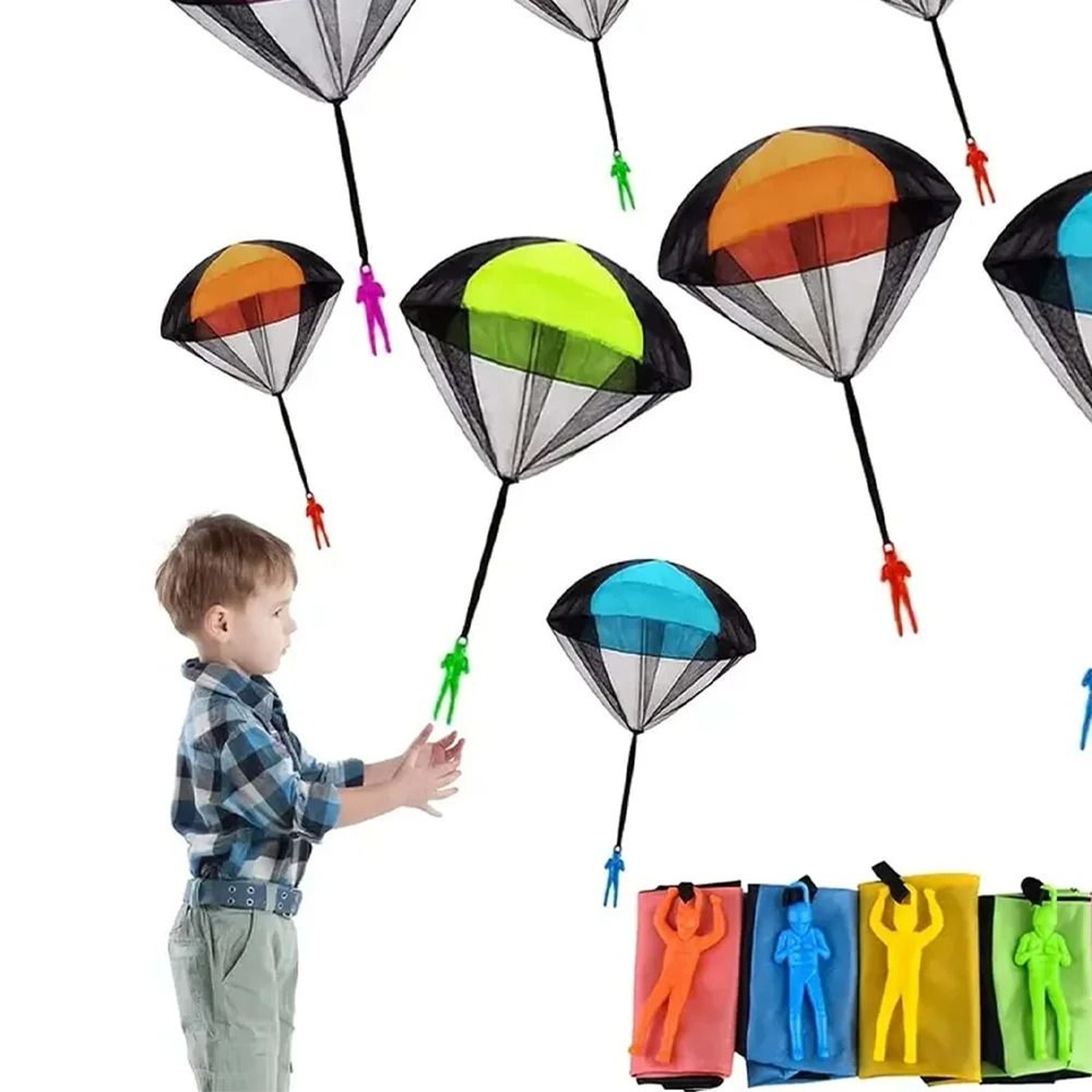 Kids Throwing Parachute Toy Set With Mini Soldier Figures For Outdoor Play 0