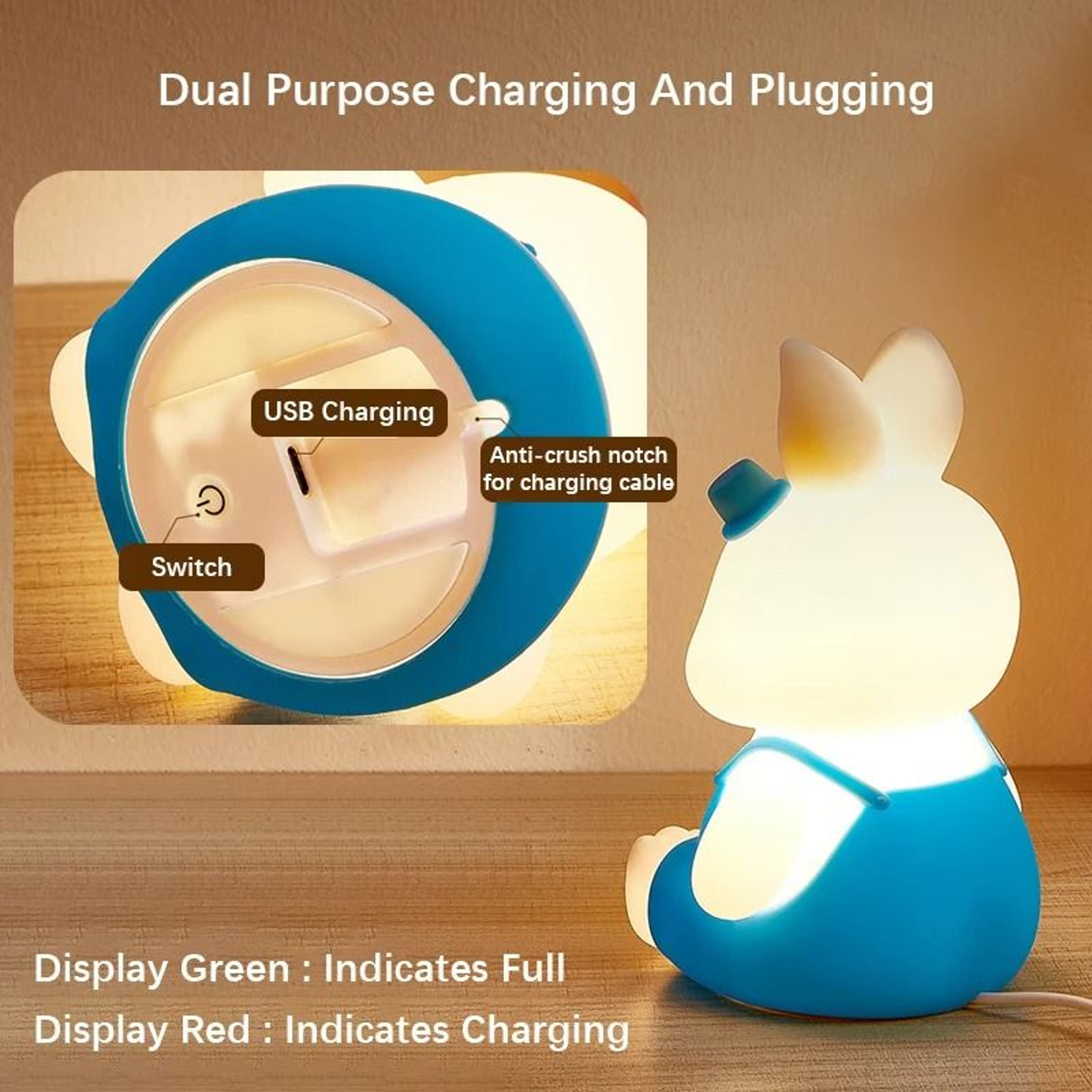 Silicone Rabbit Night Light With Color Changing LED And Tap Control For Nursery And Kids Room 5