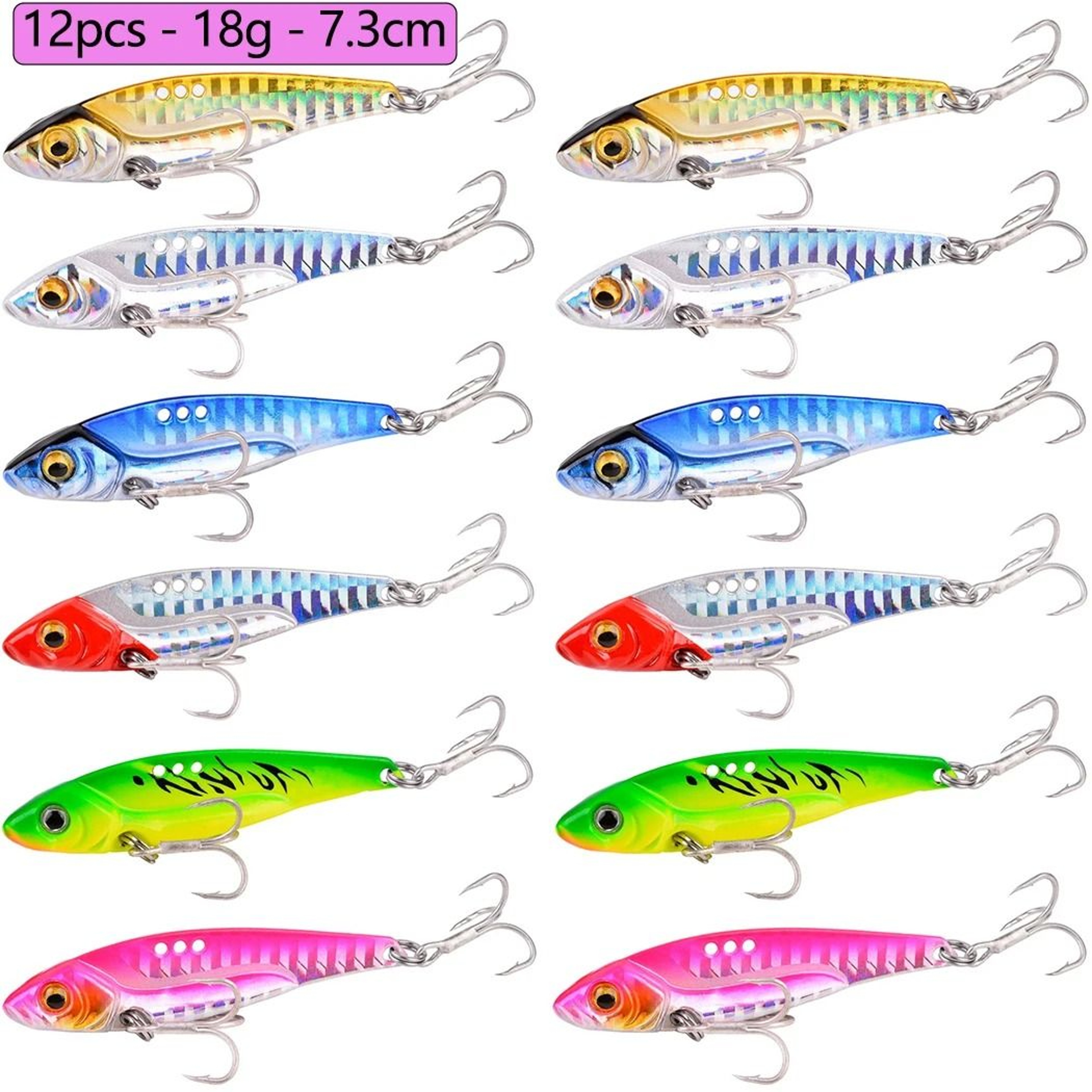 12 Piece Metal VIB Fishing Lure Set Vibration Spoon Spinner Hard Baits For Bass And Pike 11