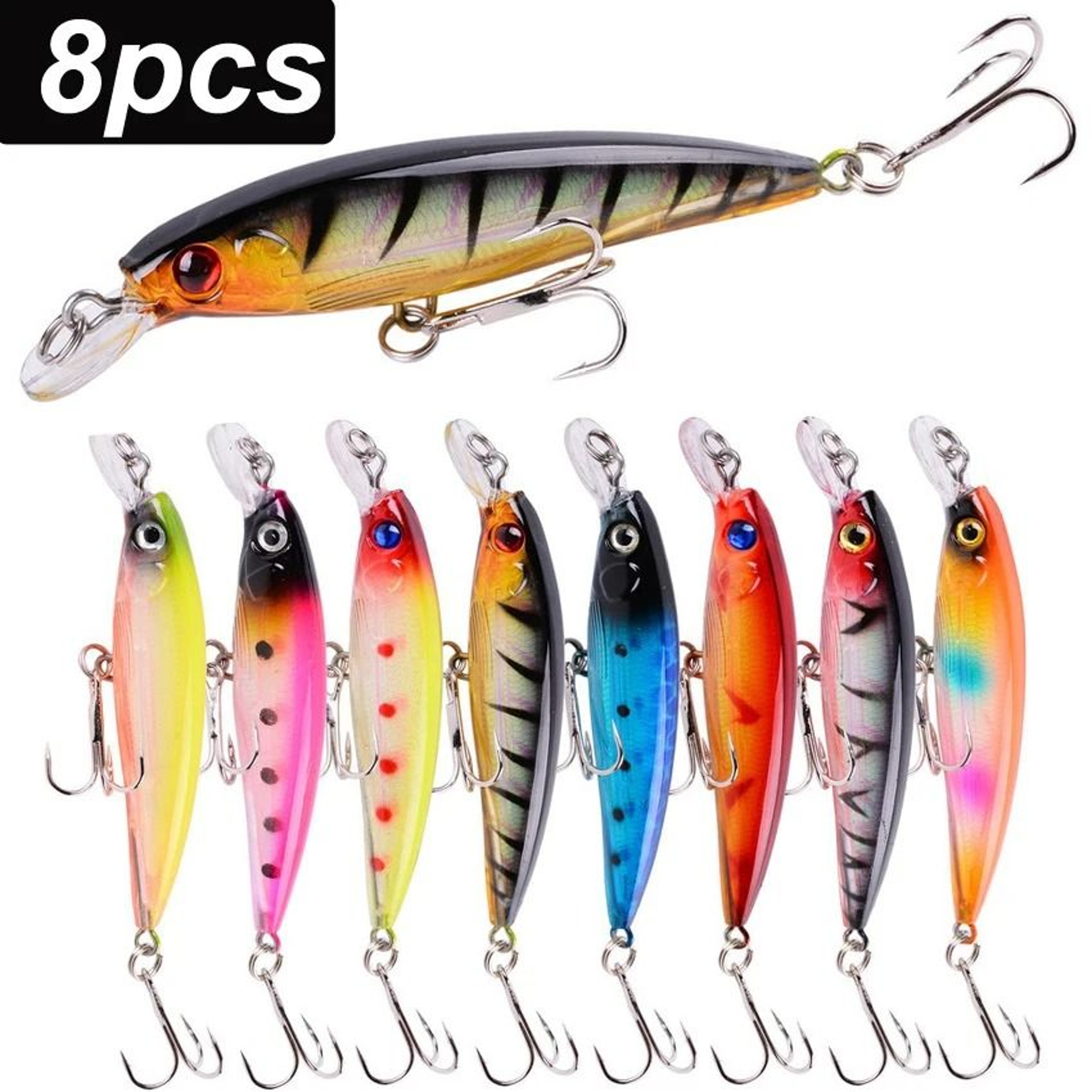 8 Piece Minnow Crankbait Fishing Lure Set 354 In Wobblers Swimbait Kit For Bass Pike And Carp 0