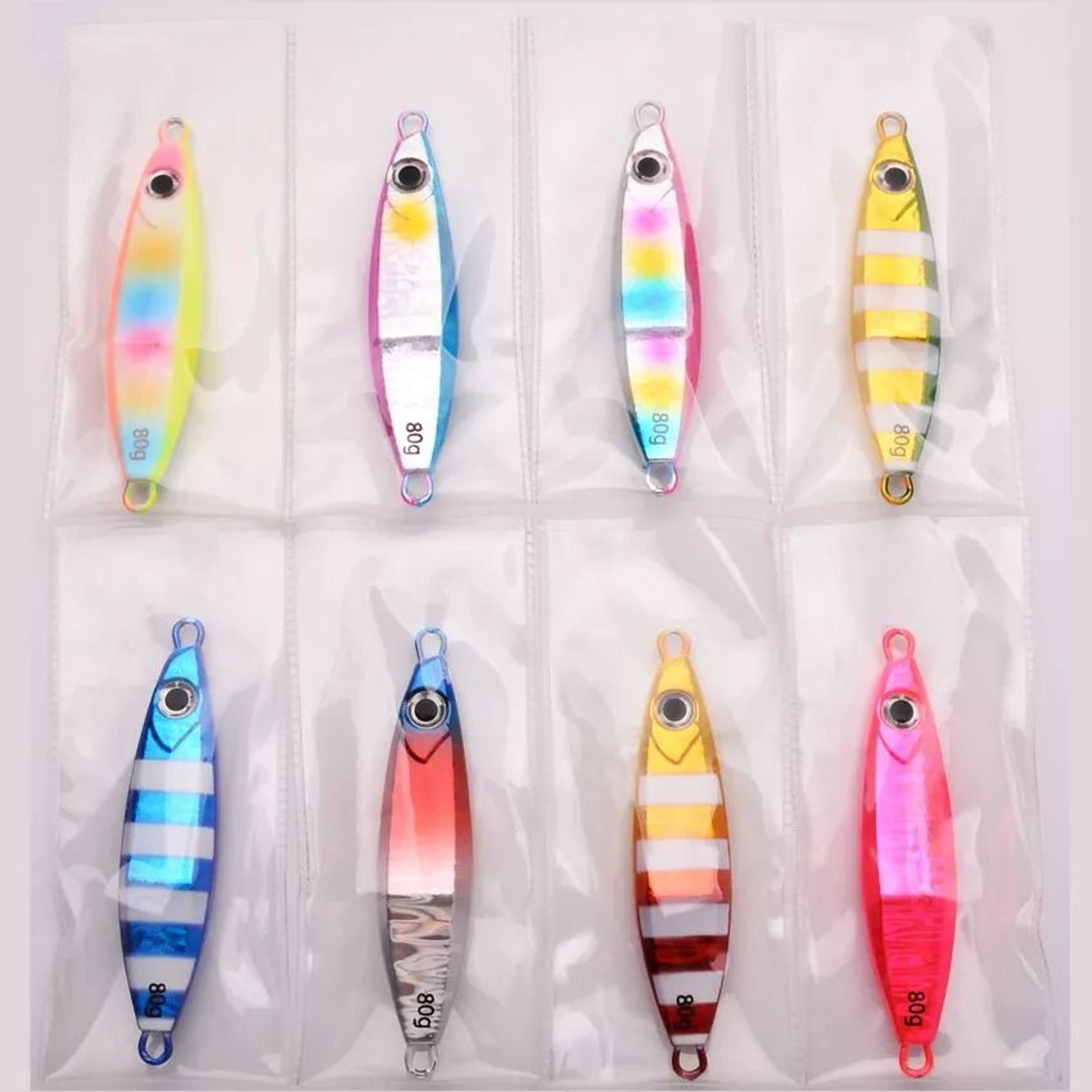 8Piece Metal Casting Jig Spoon Set 141 Oz To 353 Oz Shore Jig Lures For Sea Bass And Saltwater Fish 3