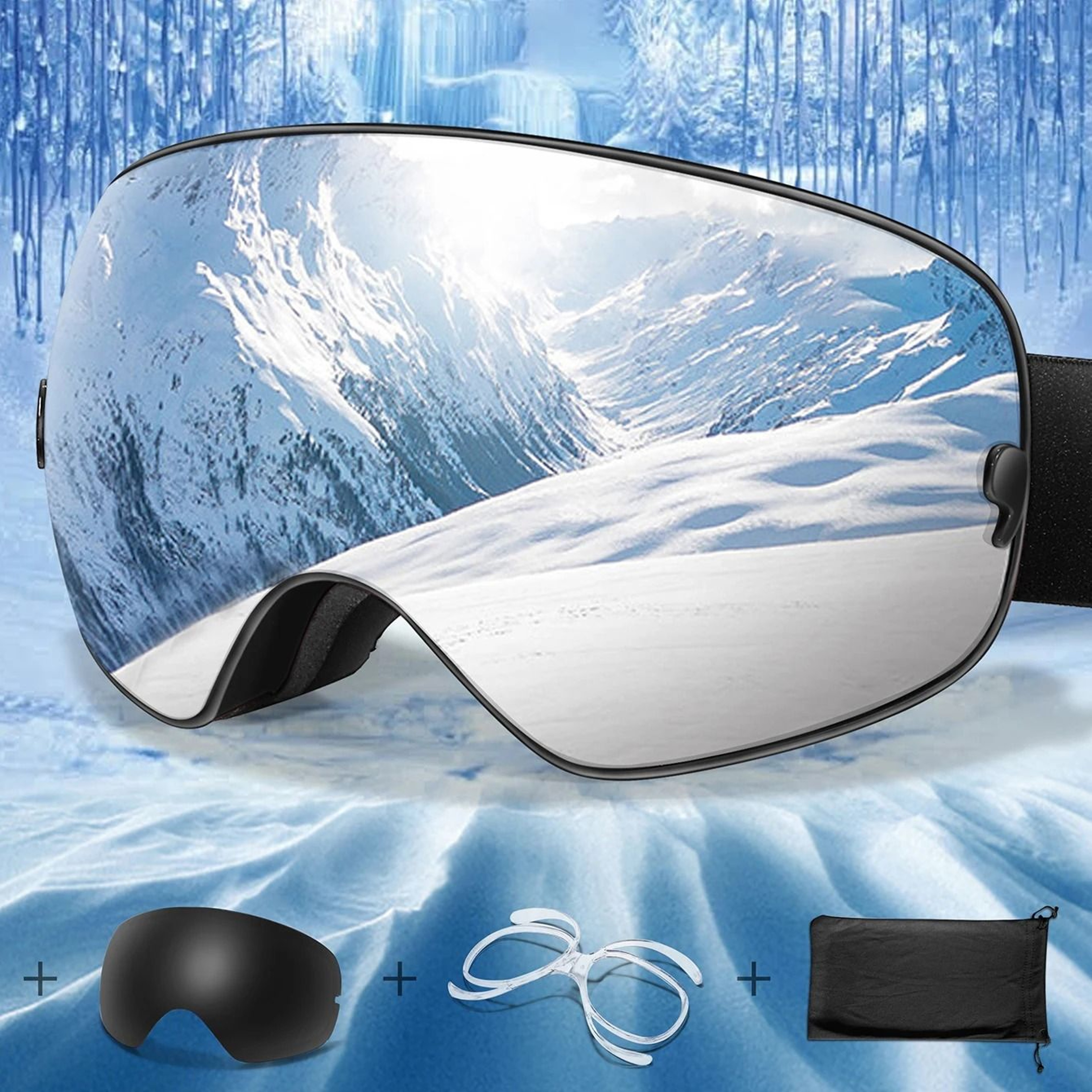 UV400 AntiFog Outdoor Sports Ski Goggles With Changeable Lens For Snowboarding Cycling And Snowmobi 0