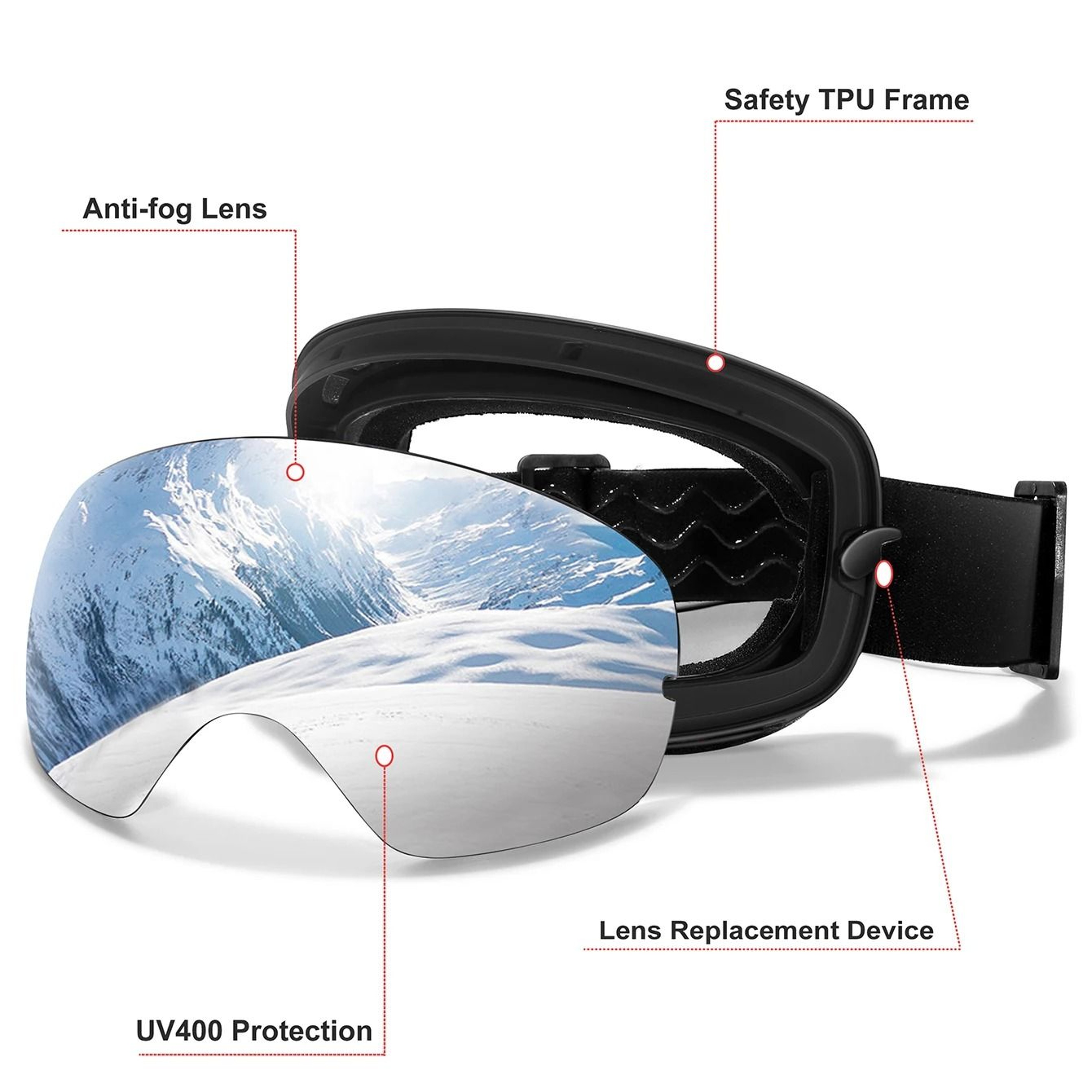 UV400 AntiFog Outdoor Sports Ski Goggles With Changeable Lens For Snowboarding Cycling And Snowmobi 2