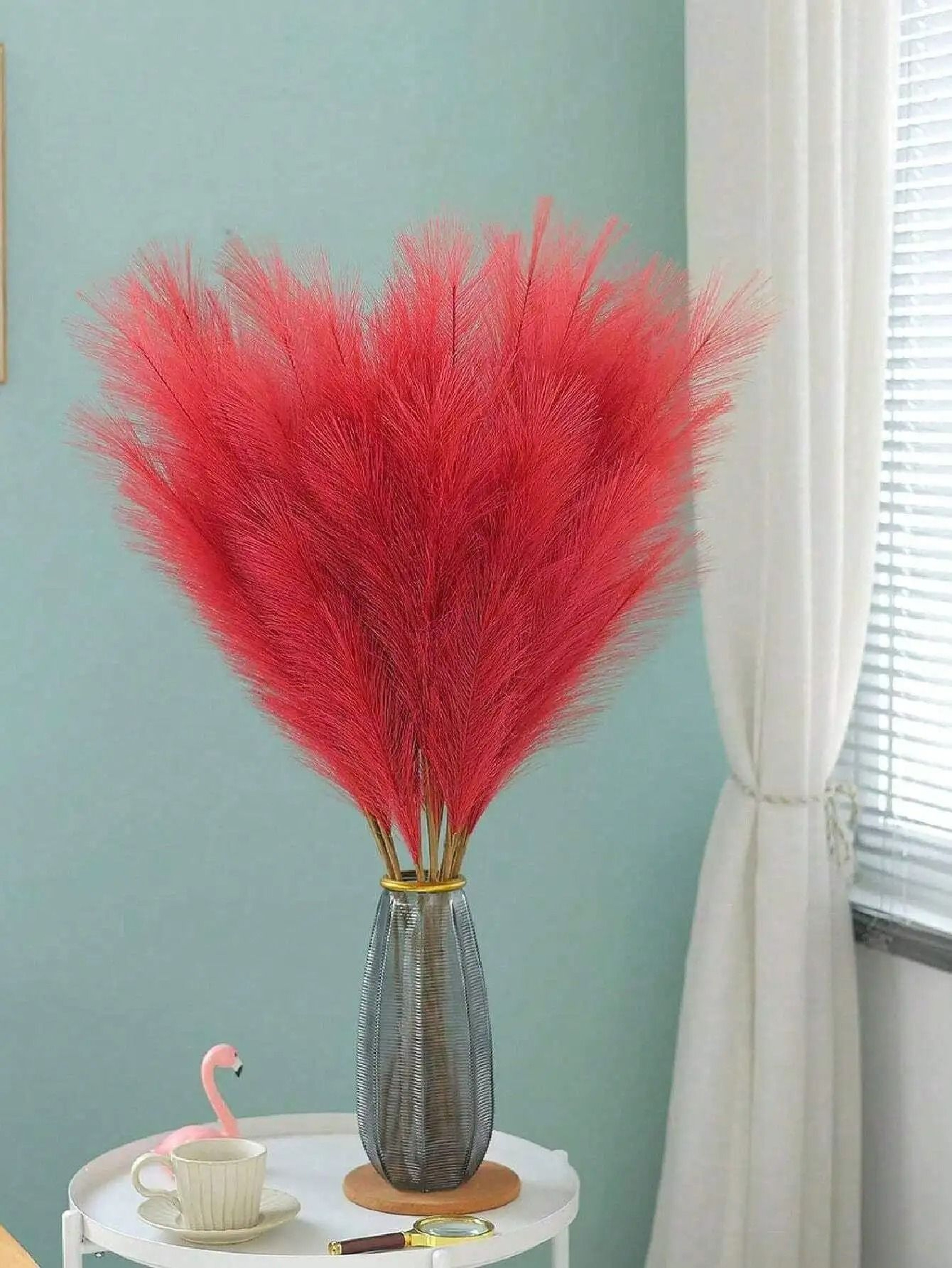 Red Faux Pampas Grass Stems For Wedding And Home Decor 5 Piece Set 2