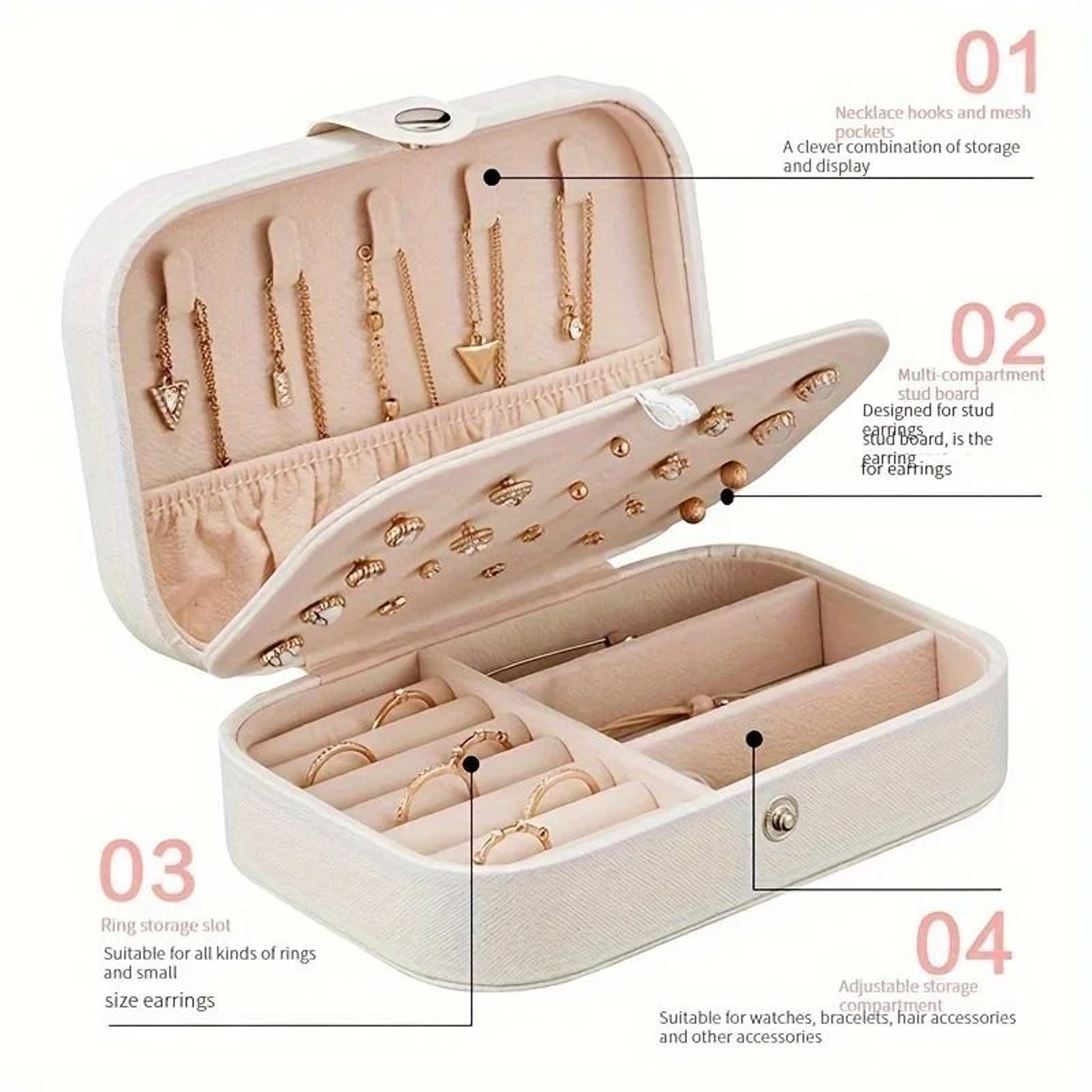 PU Leather Jewelry Organizer Box With Lock In White 0