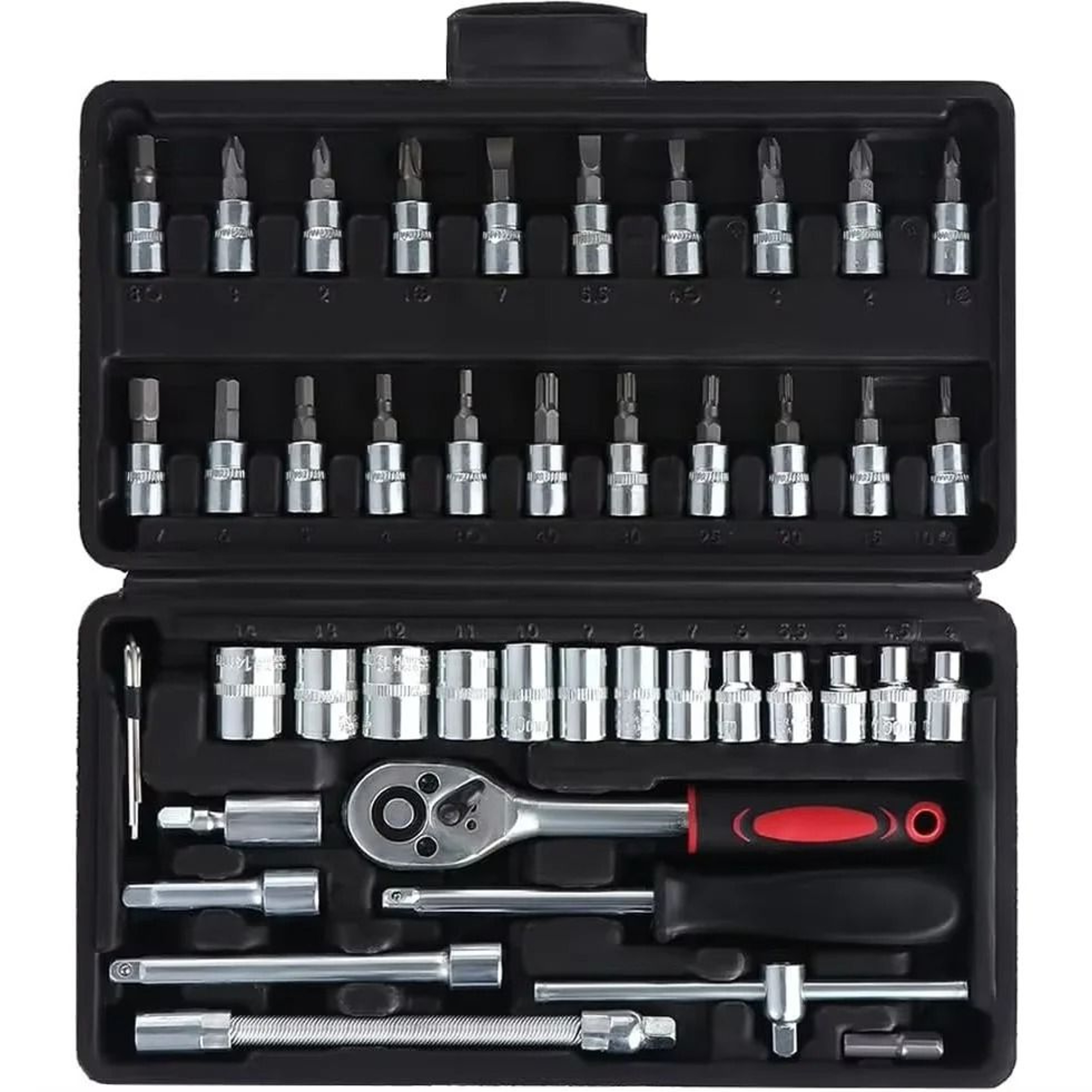 46 Piece Socket Ratchet Wrench Set With Bit Sockets And Extension Bar 0