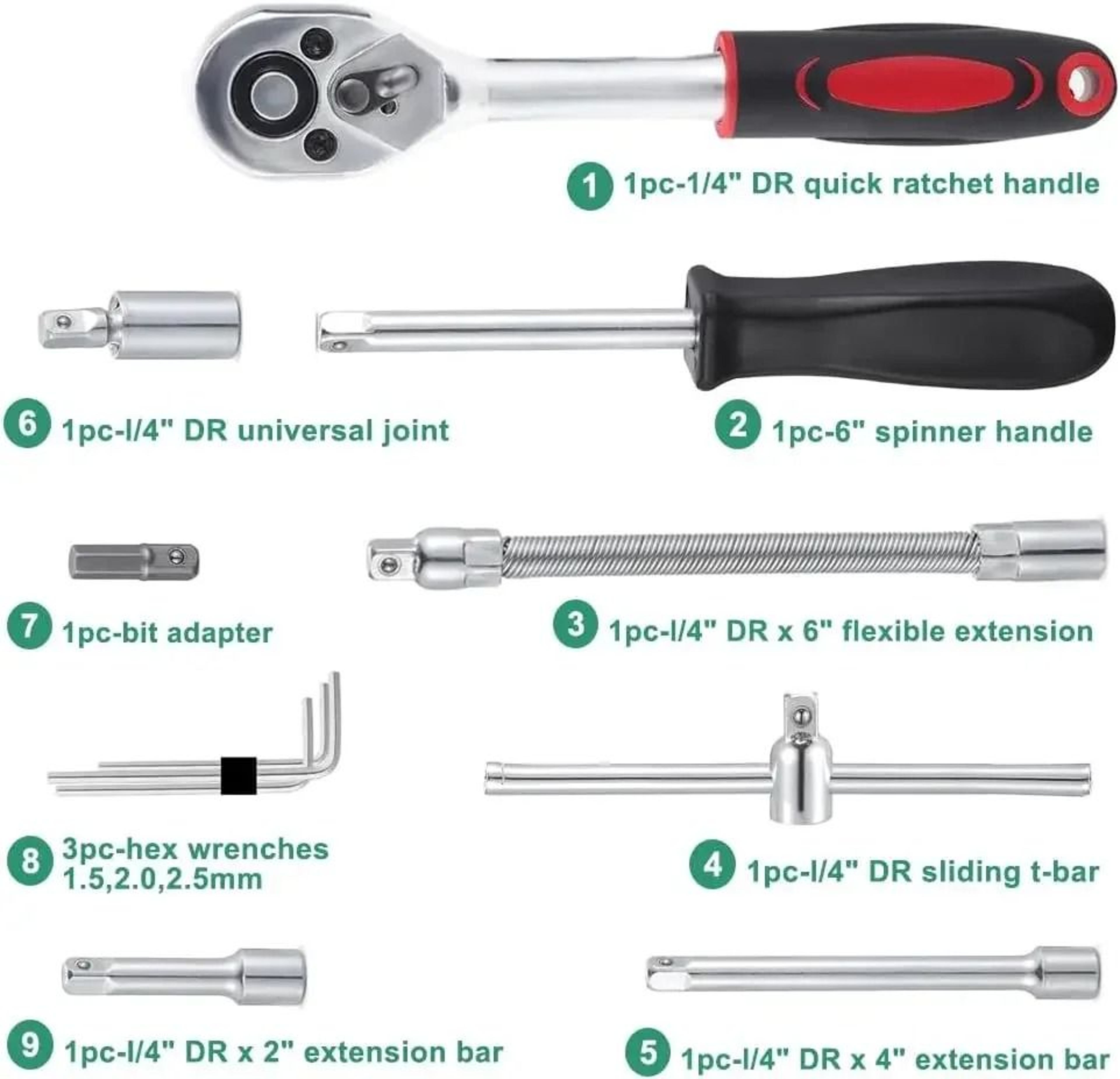 46 Piece Socket Ratchet Wrench Set With Bit Sockets And Extension Bar 1