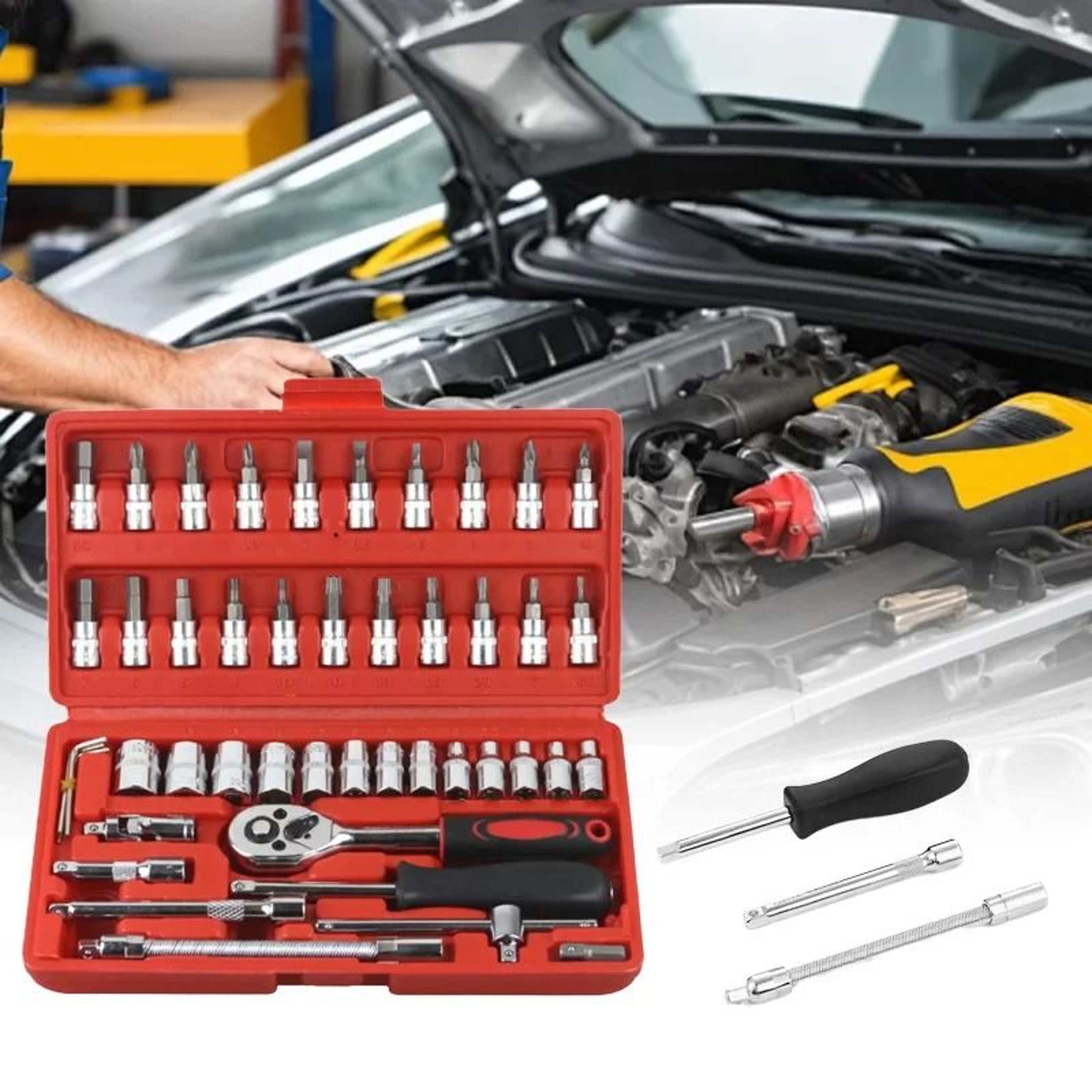 Portable 46 Piece Socket Ratchet Wrench Set For Home And Garage 1