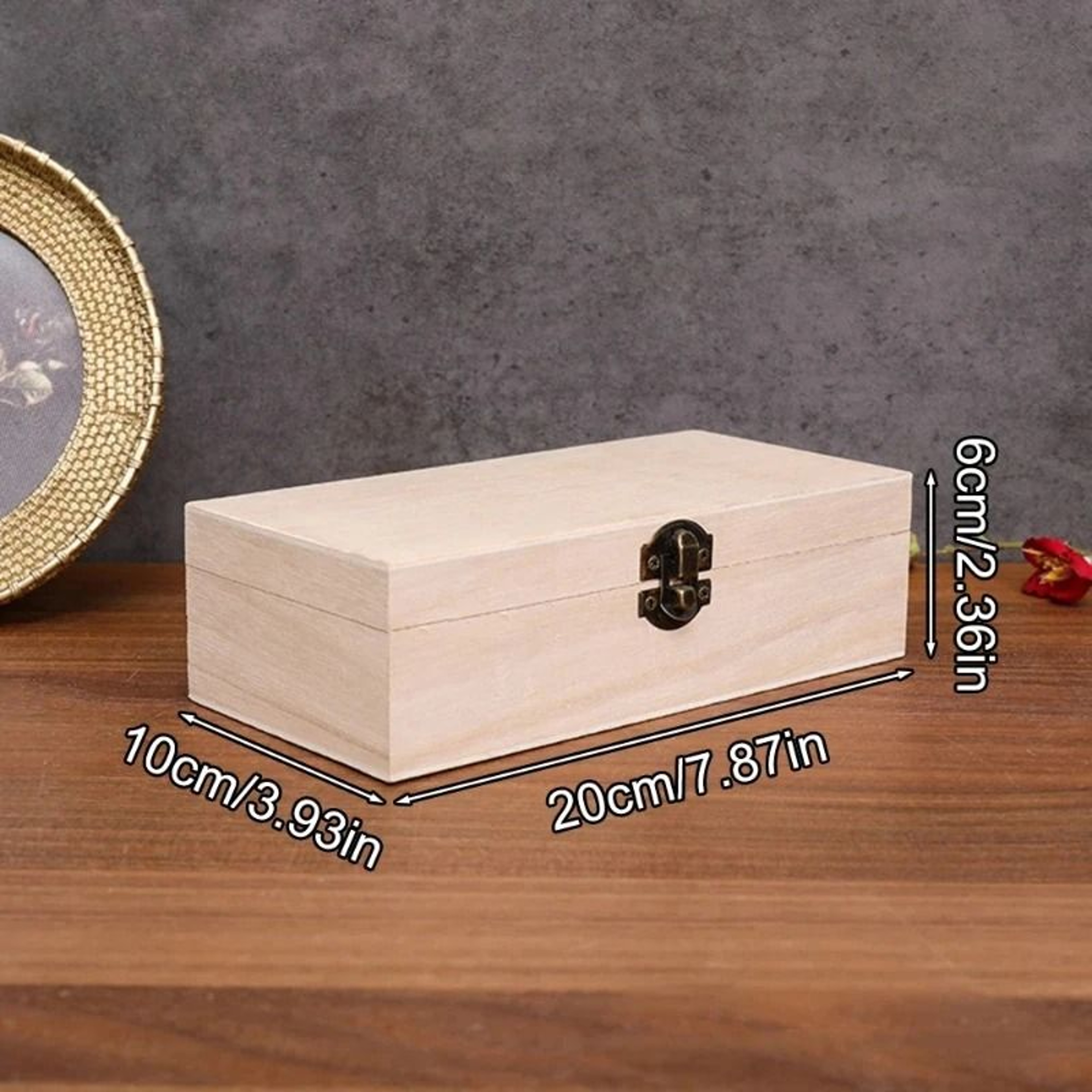 Rectangular Wooden Storage Box Gift Packaging Organizer With Hinged Lid 4