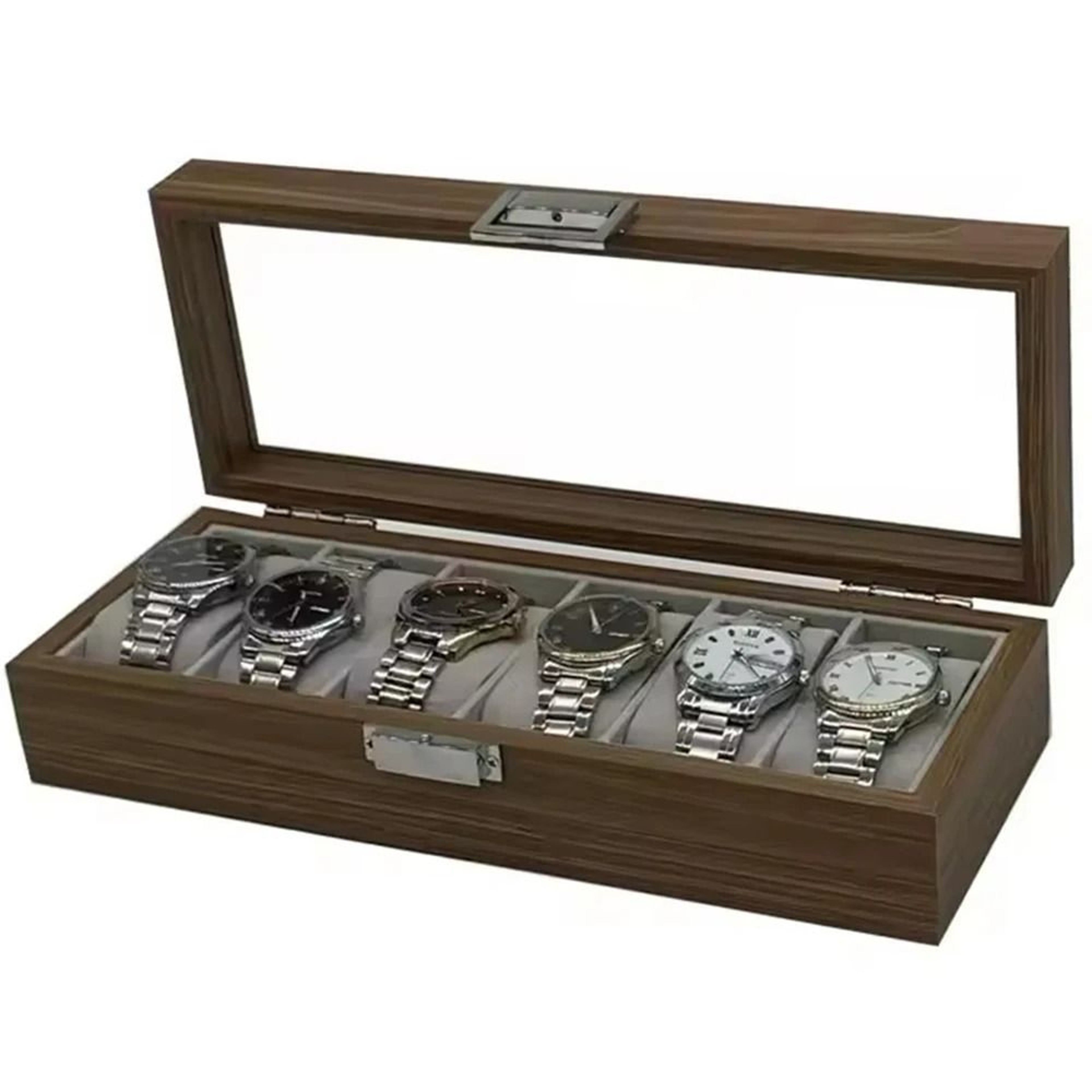 Black Walnut Style Wooden Watch Display Box 6 Slot Storage Case For Watches 2