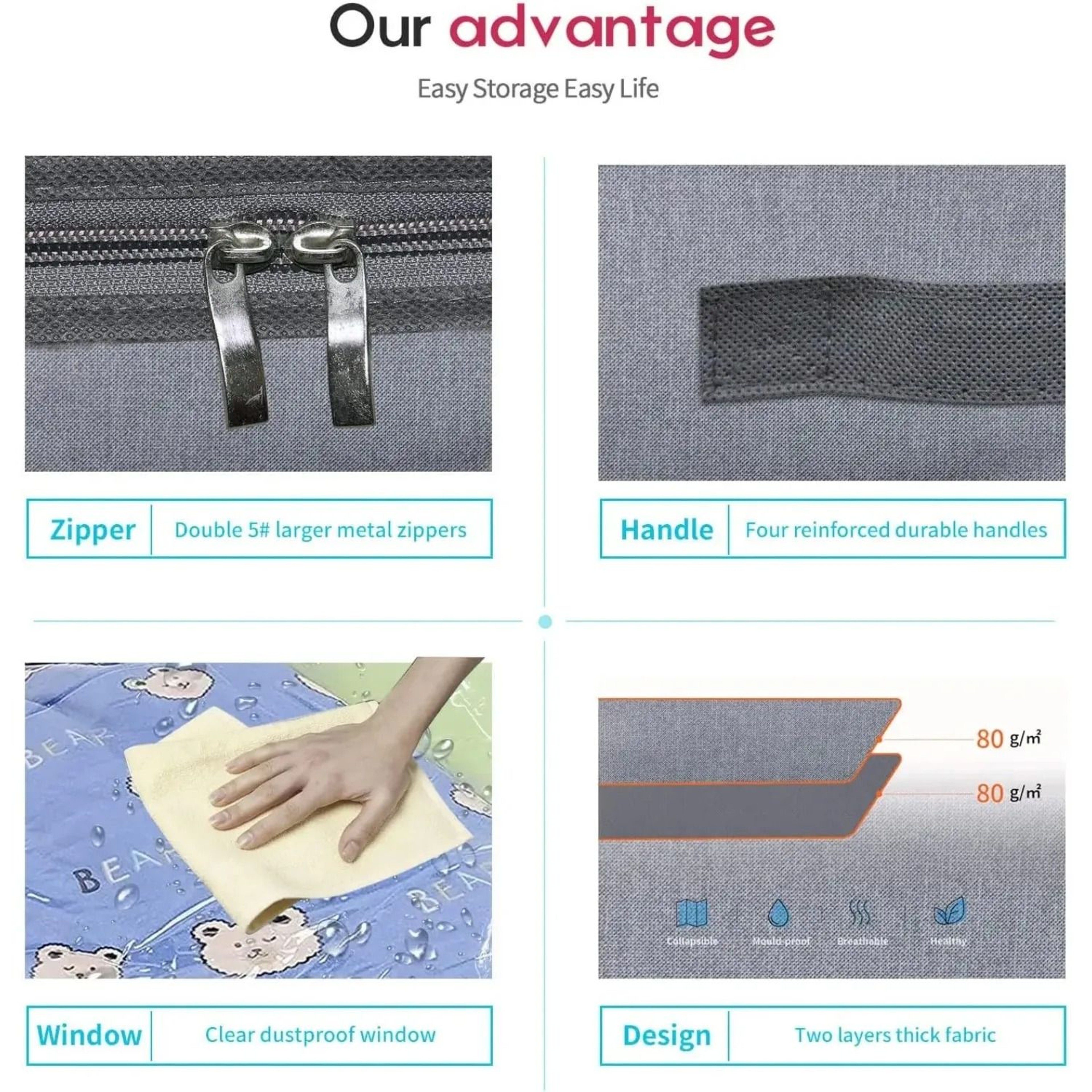 Under Bed Quilt Storage Bags With Lid Foldable Bedding And Clothes Organizer Set Of 2 4