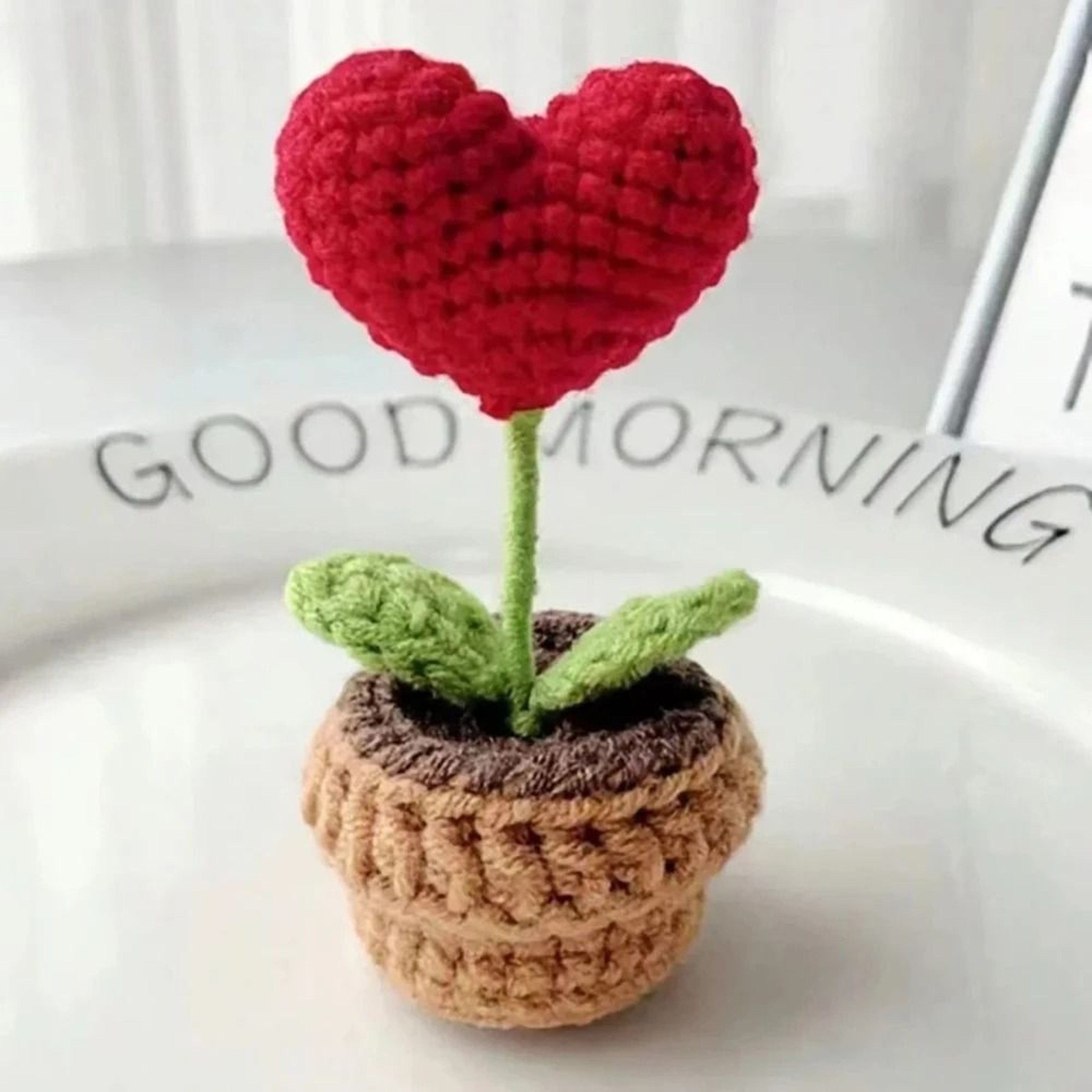 Crochet Style Artificial Potted Flower Mini Decorative Plant Ornament Gift 0
