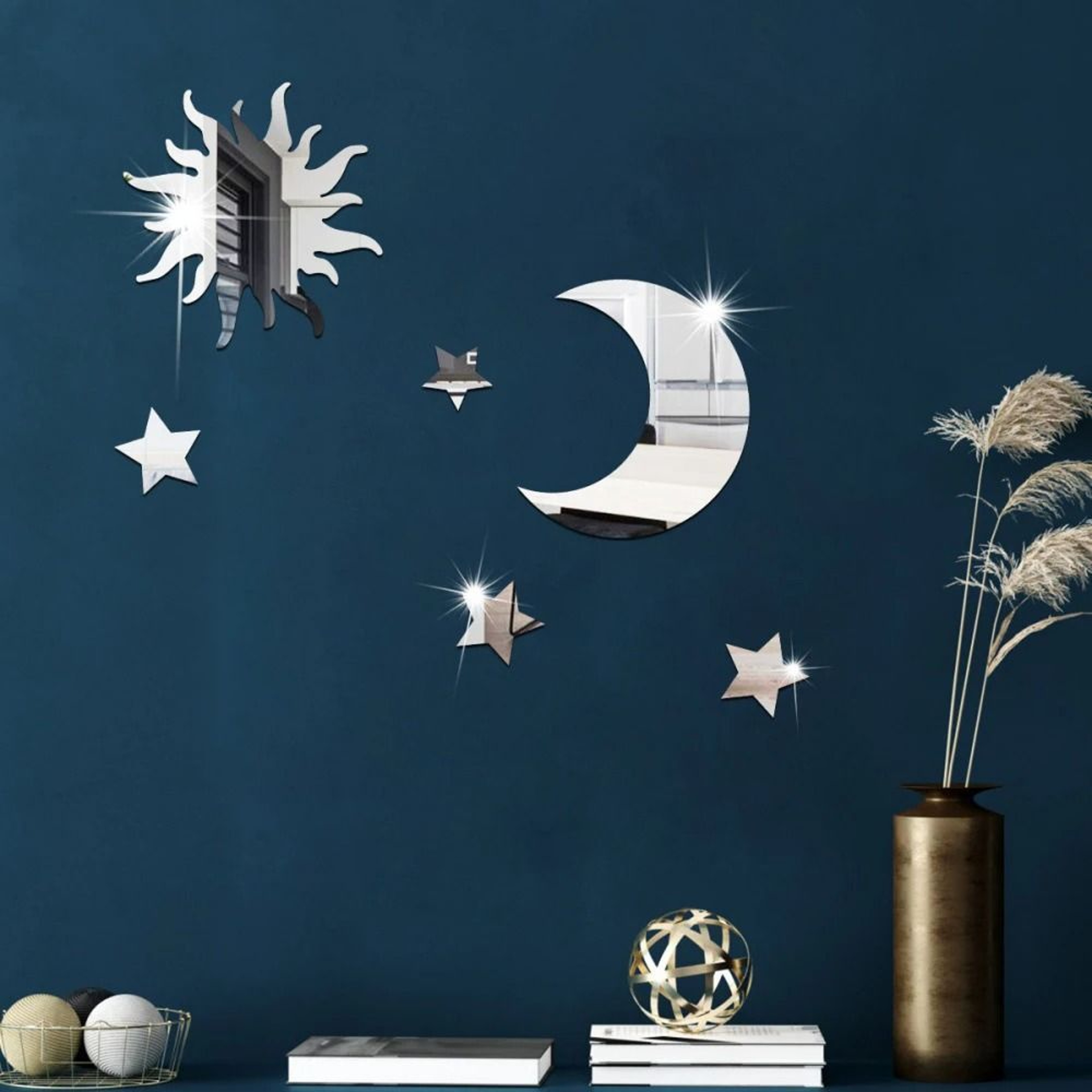 Star And Moon Mirror Wall Stickers Set Acrylic Self Adhesive Removable Decor 6 Pieces 0