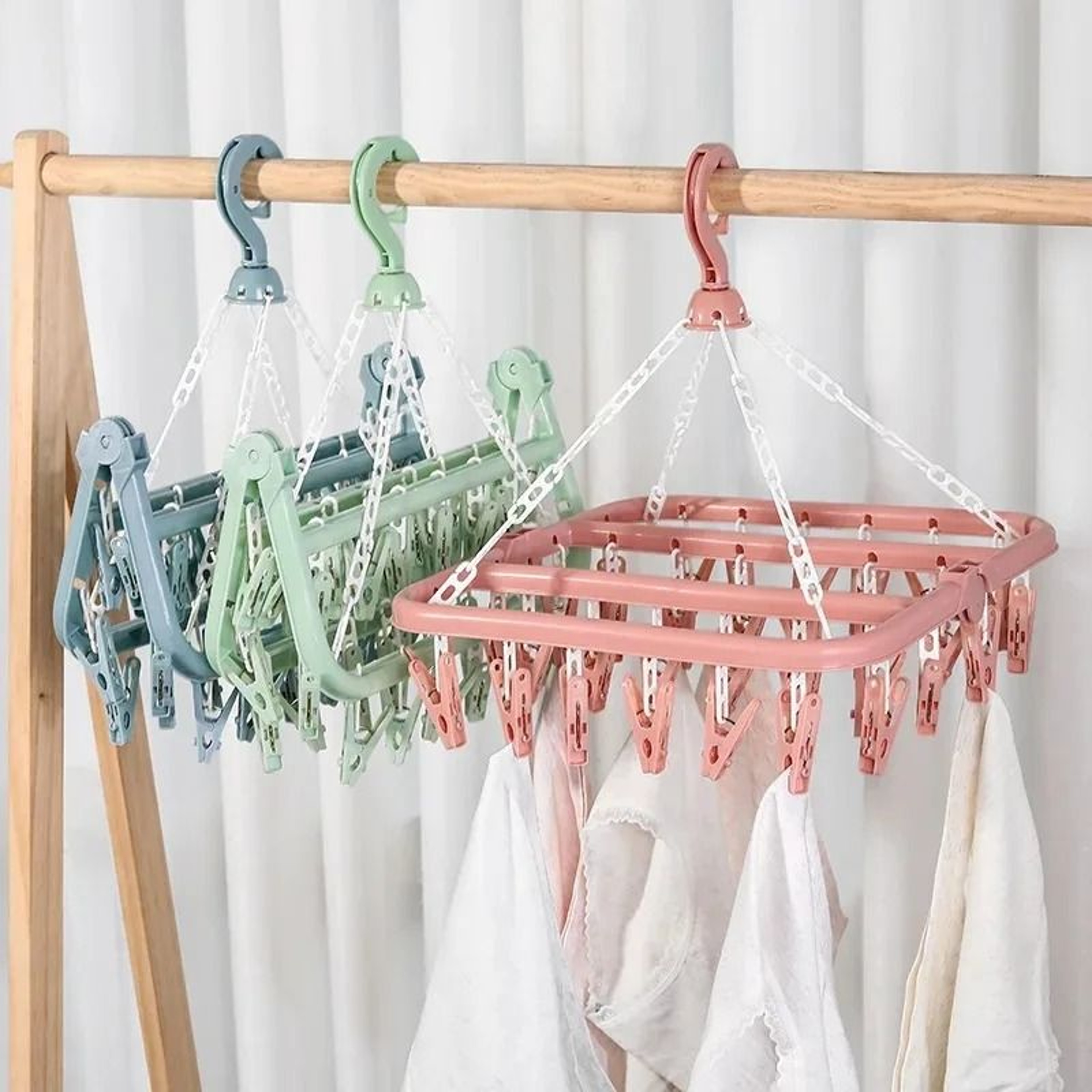 Foldable Clothes Drying Hanger With 32 Clips Space Saving Sock And Underwear Drying Rack 2