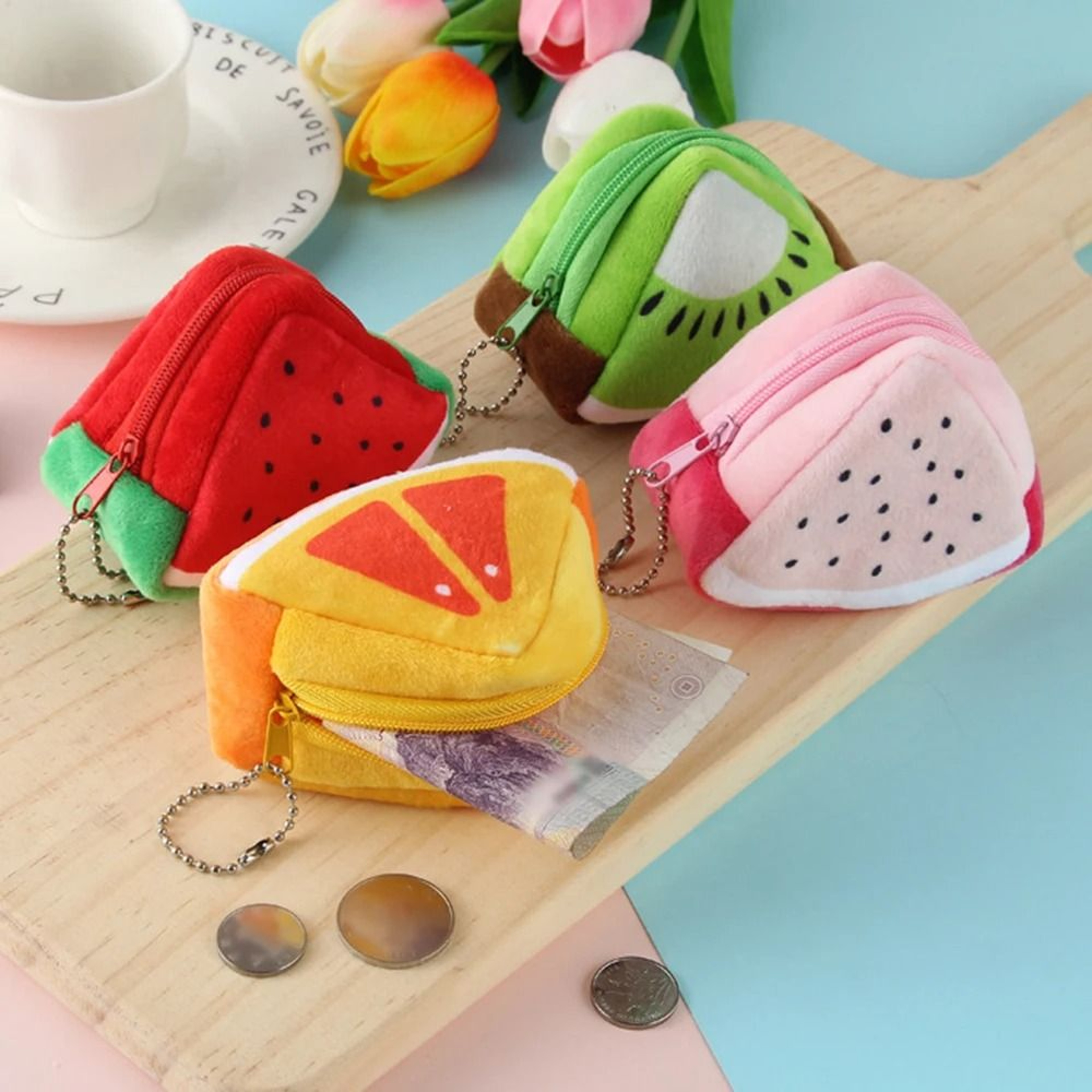 Cartoon Fruit Plush Coin Purse Keychain Bag 2