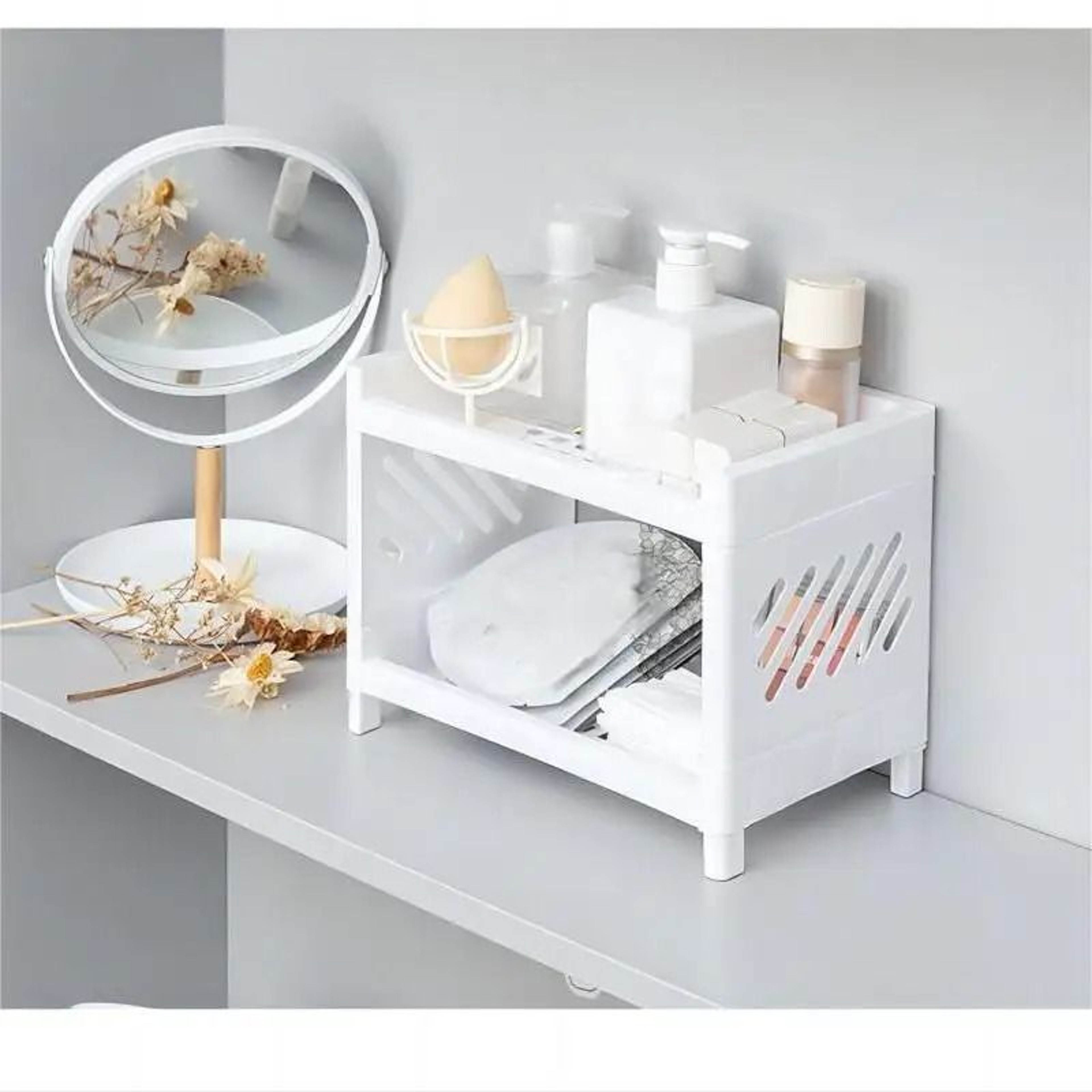 2 Tier Desktop Storage Rack White Organizer Shelf For Office Desk Cosmetics And Stationery 2