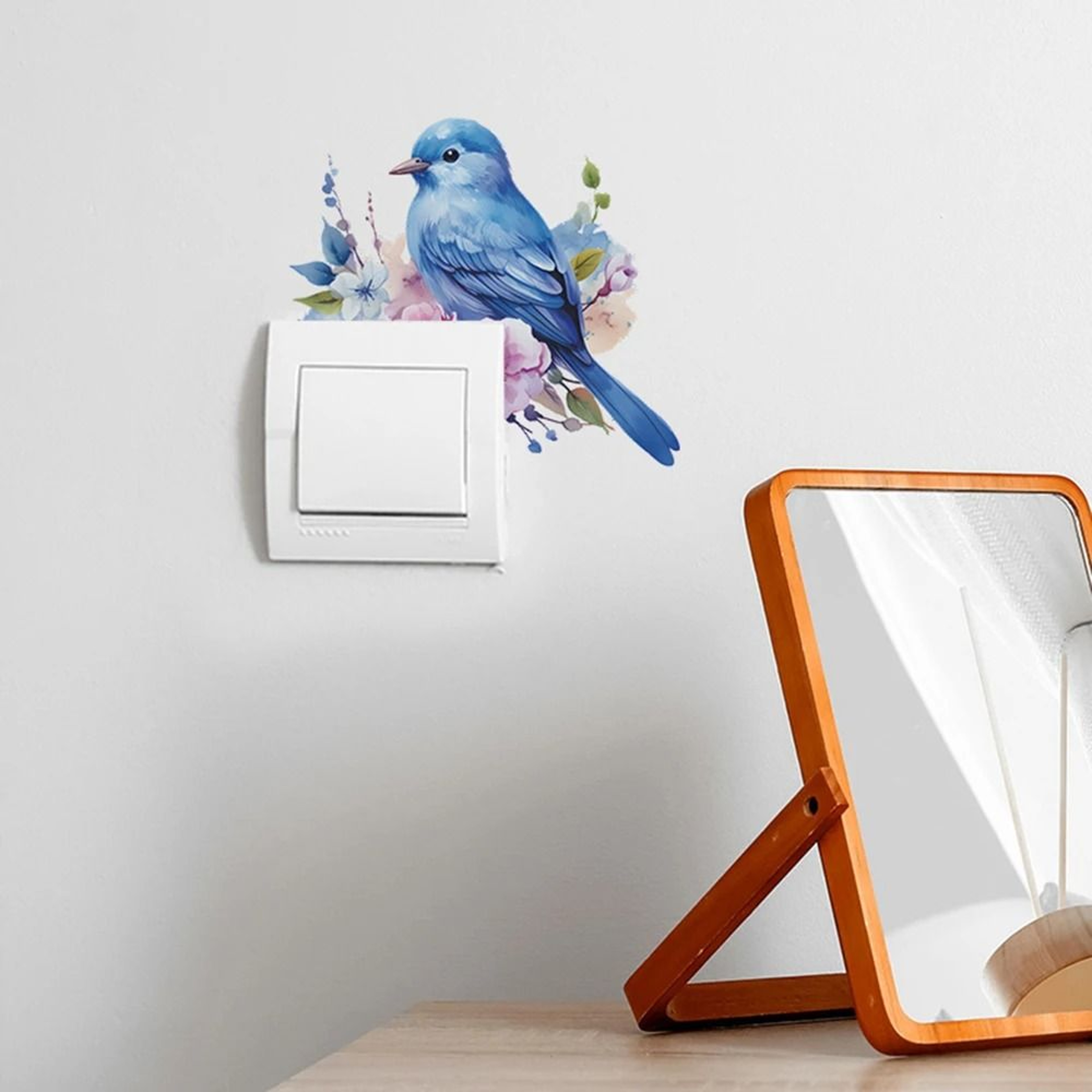 Cartoon Bird Switch Wall Sticker Green Plant And Flower Light Switch Cover Decal 8