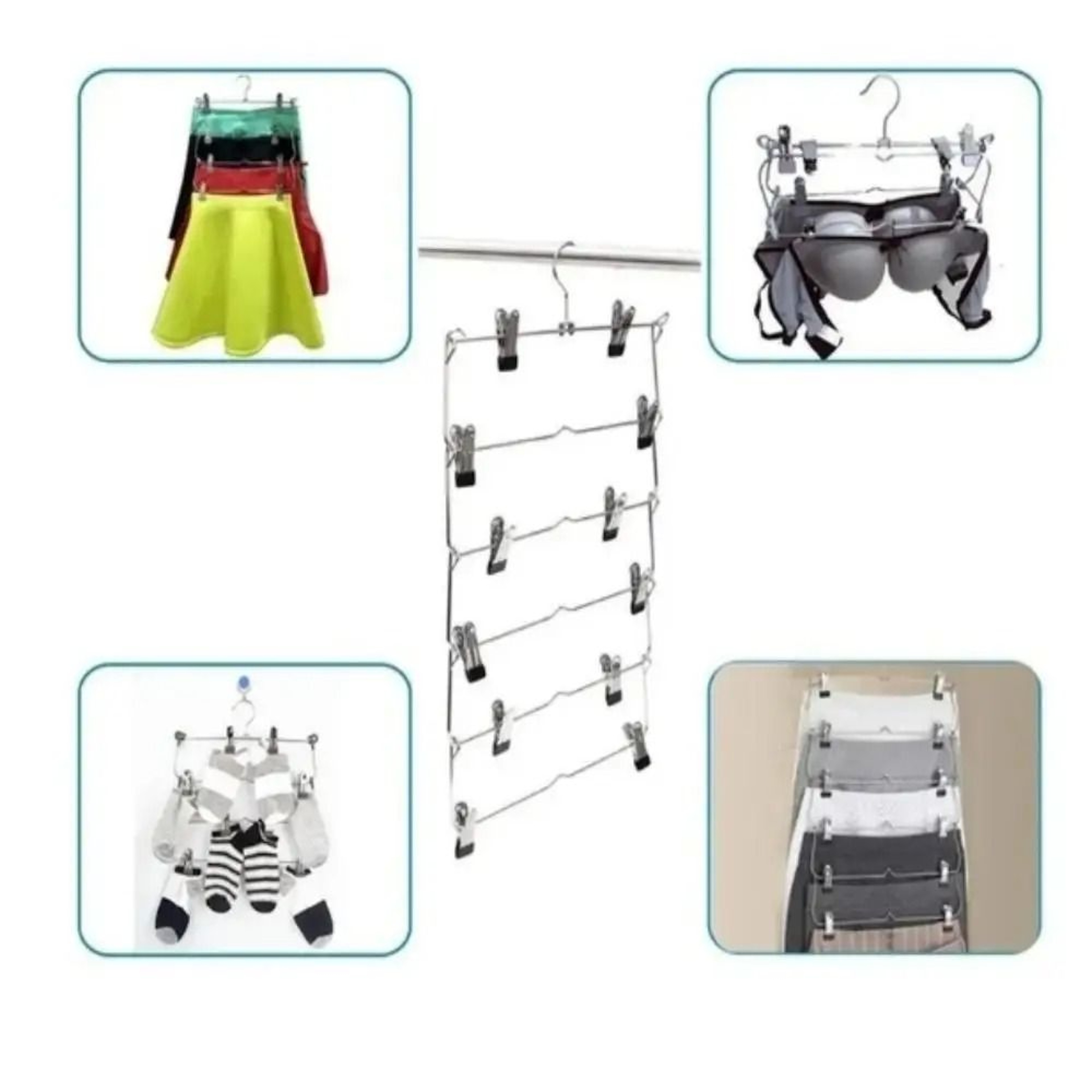 4 Tier Stainless Steel Pants Hanger Non Slip Skirt Rack With Adjustable Clips 3