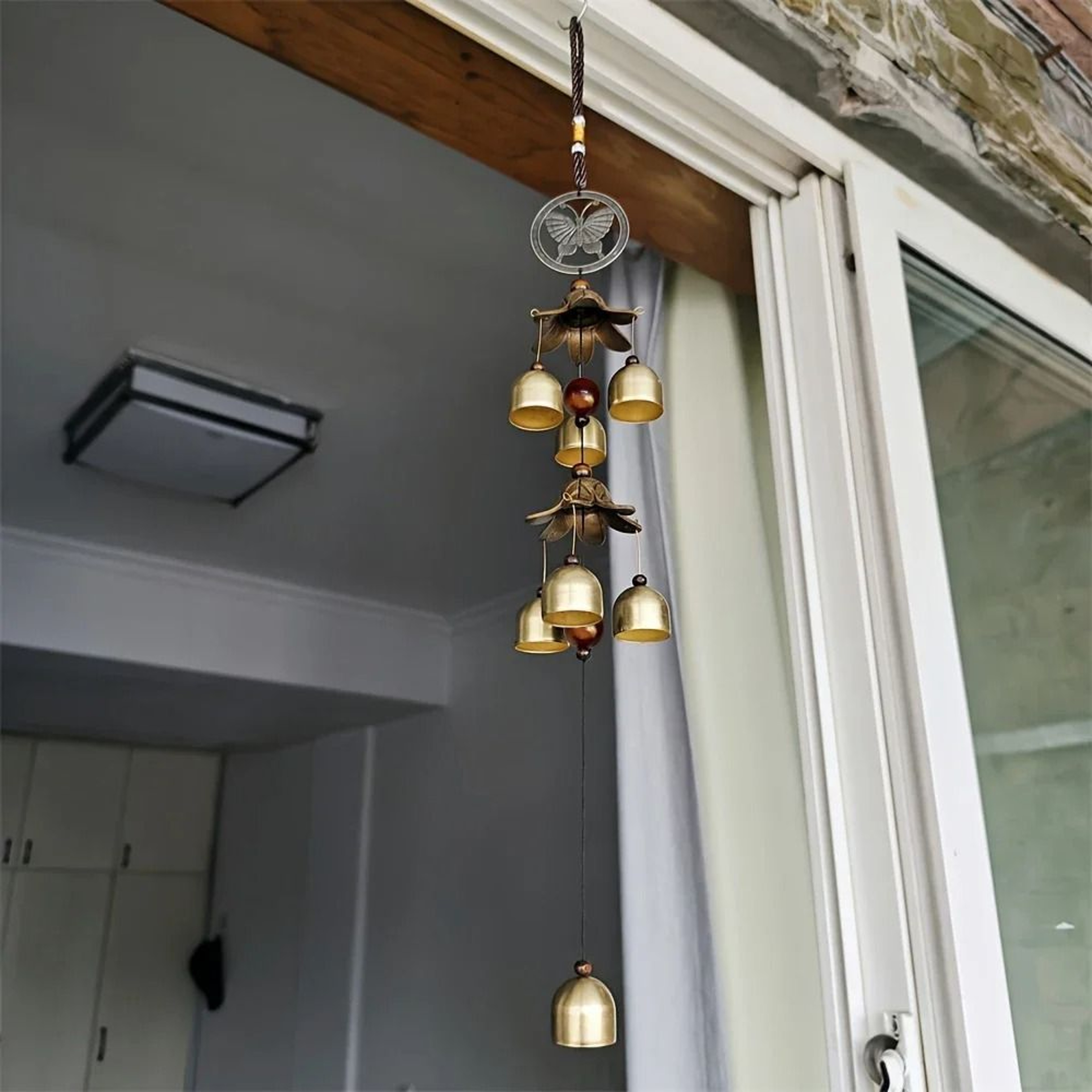 Double Metal Bell Wind Chime Brass Color Hanging Decor For Garden Patio And Home 6