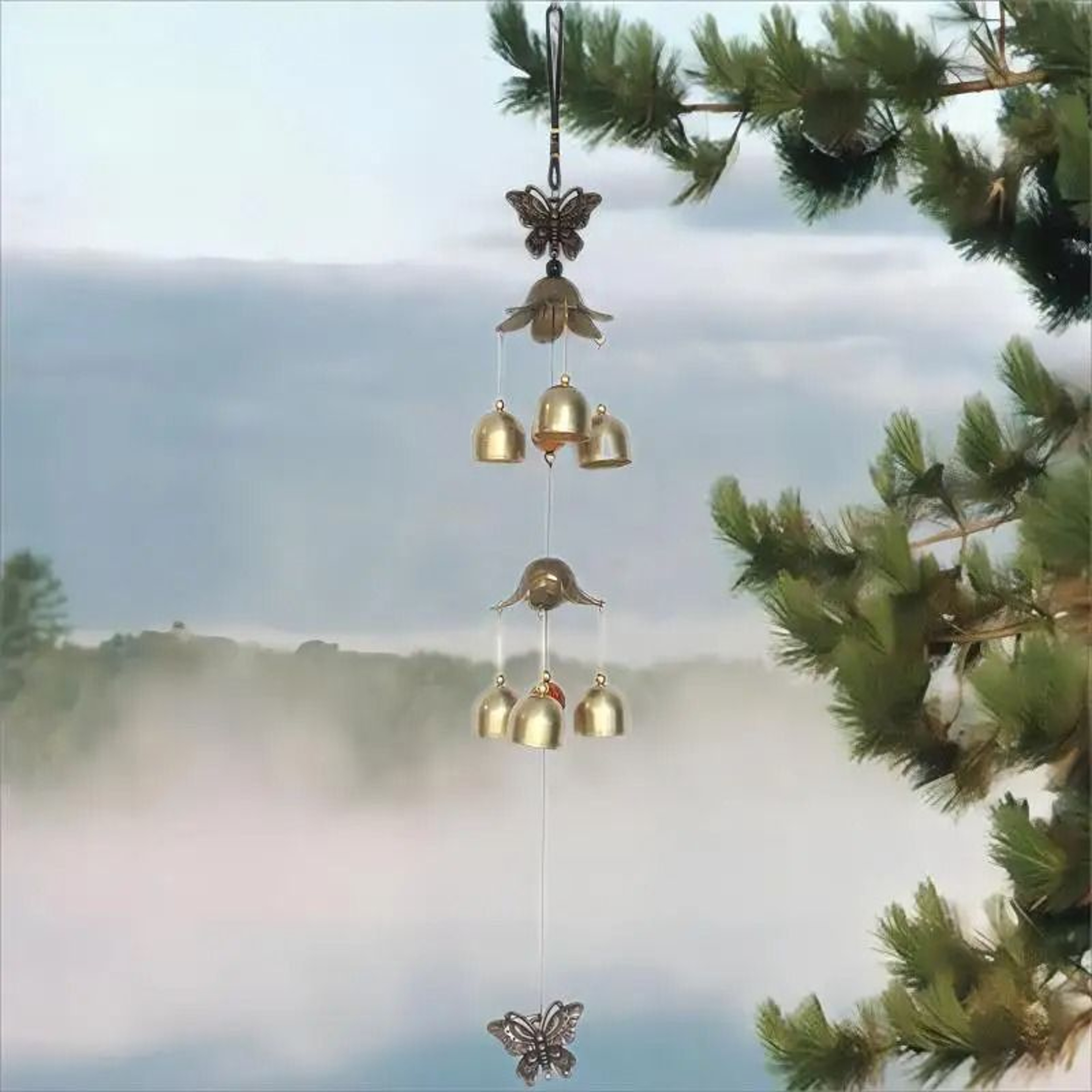Random Style Double Metal Bell Wind Chime Brass Color Hanging Decor For Garden And Patio 2