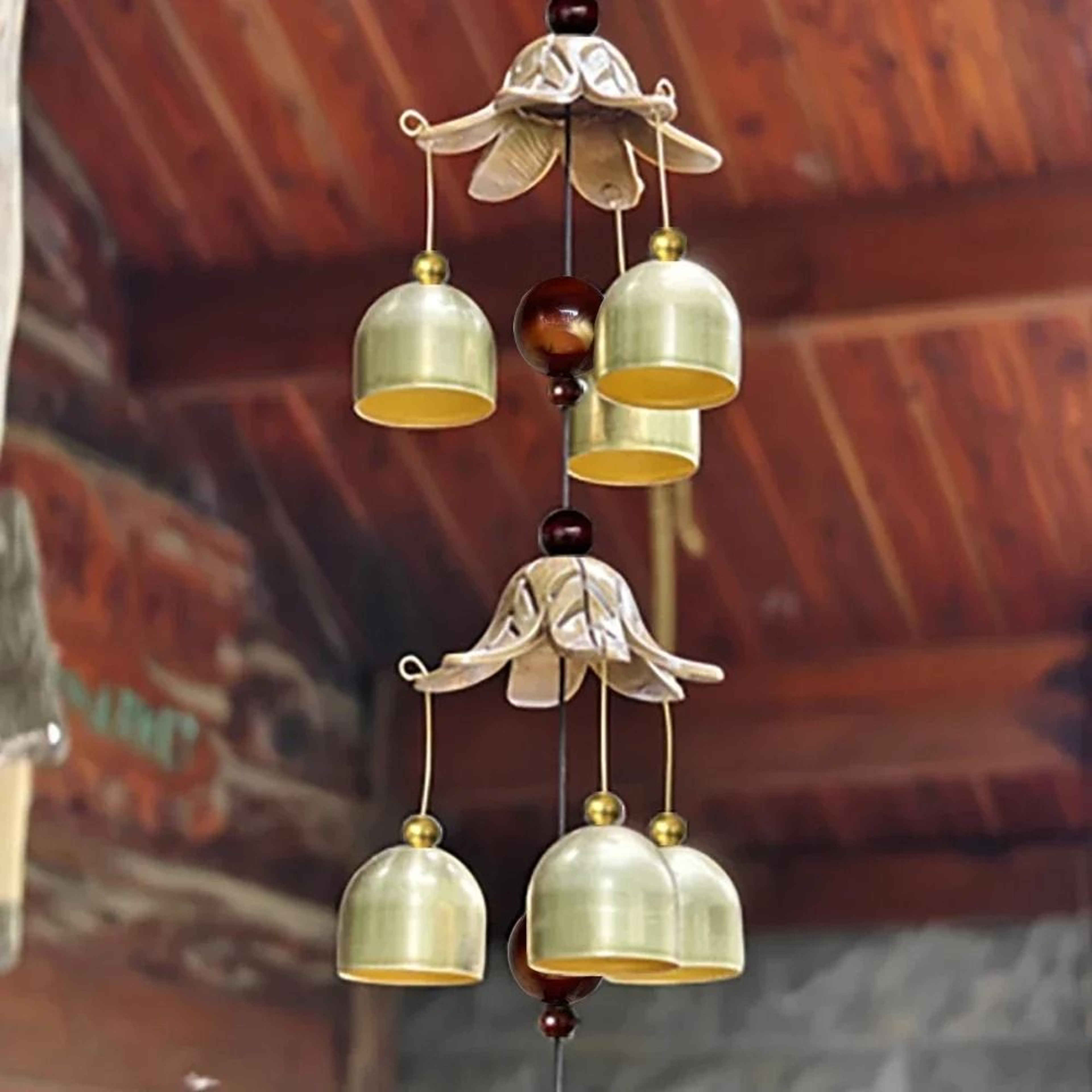 Random Style Double Metal Bell Wind Chime Brass Color Hanging Decor For Garden And Patio 5