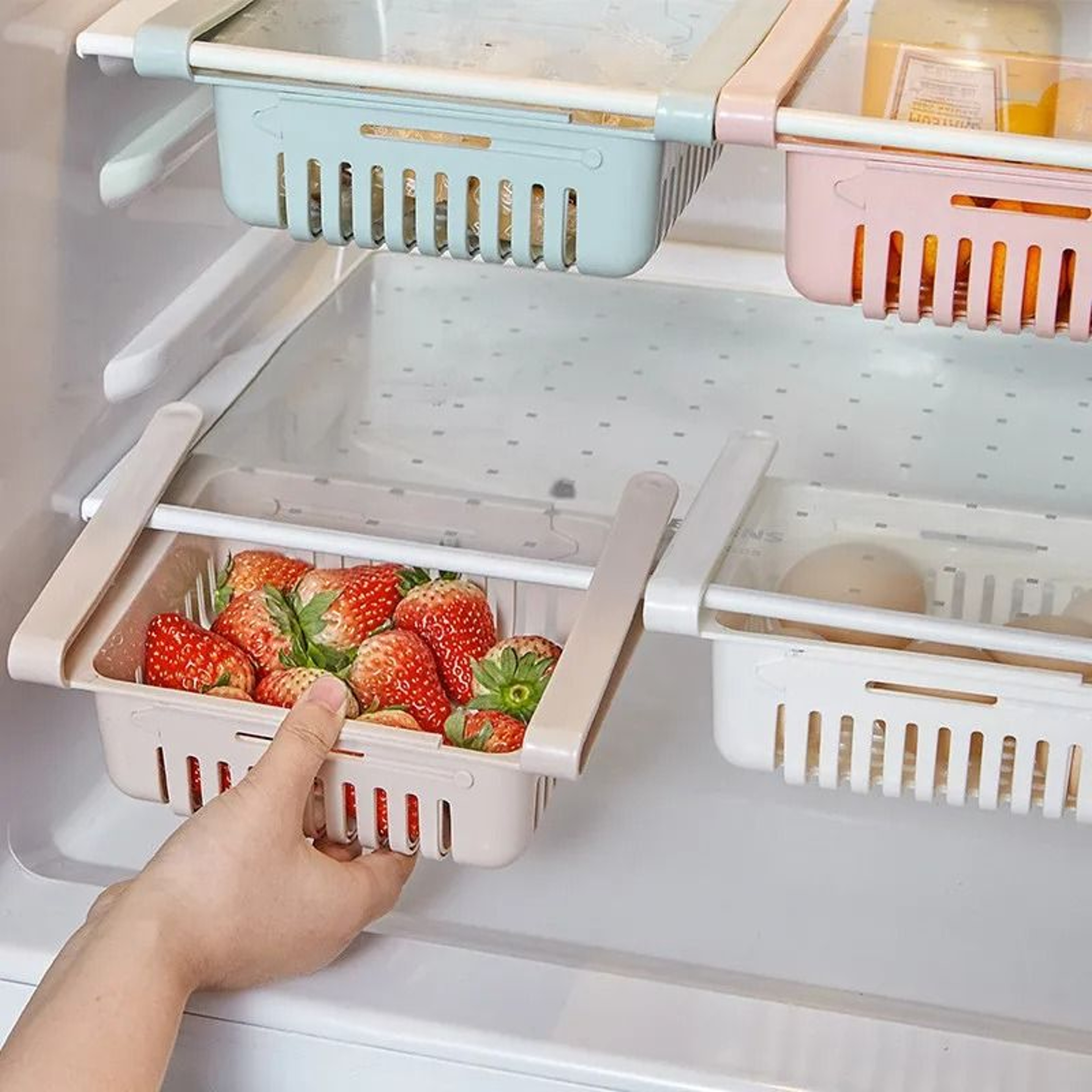 Hanging Refrigerator Drawer Organizer Pull Out Fridge Storage Basket For Eggs Fruit And Snacks 1