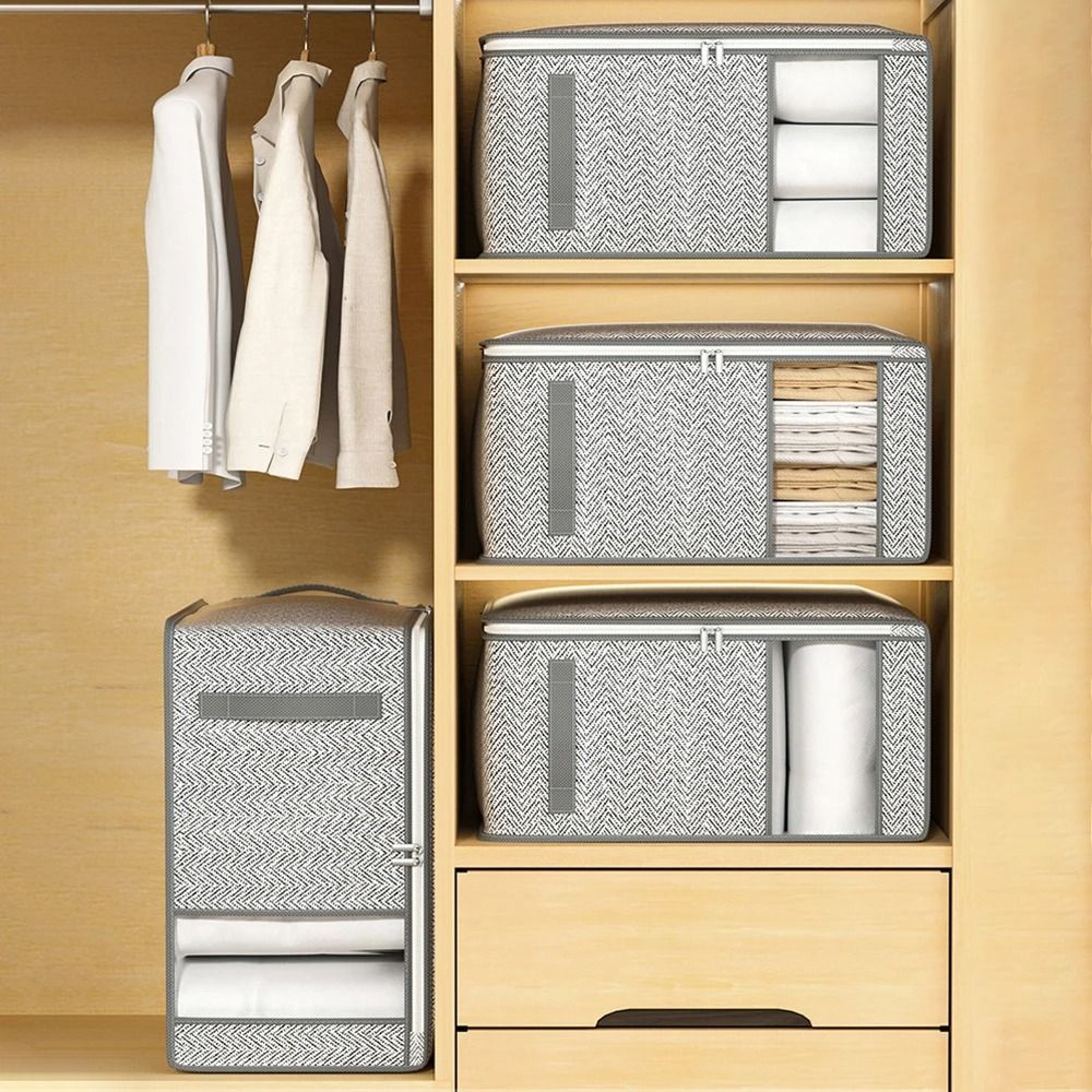 Gray Clothes Storage Organizer Bag Waterproof Quilt And Blanket Closet Sorting Bag With Window 4