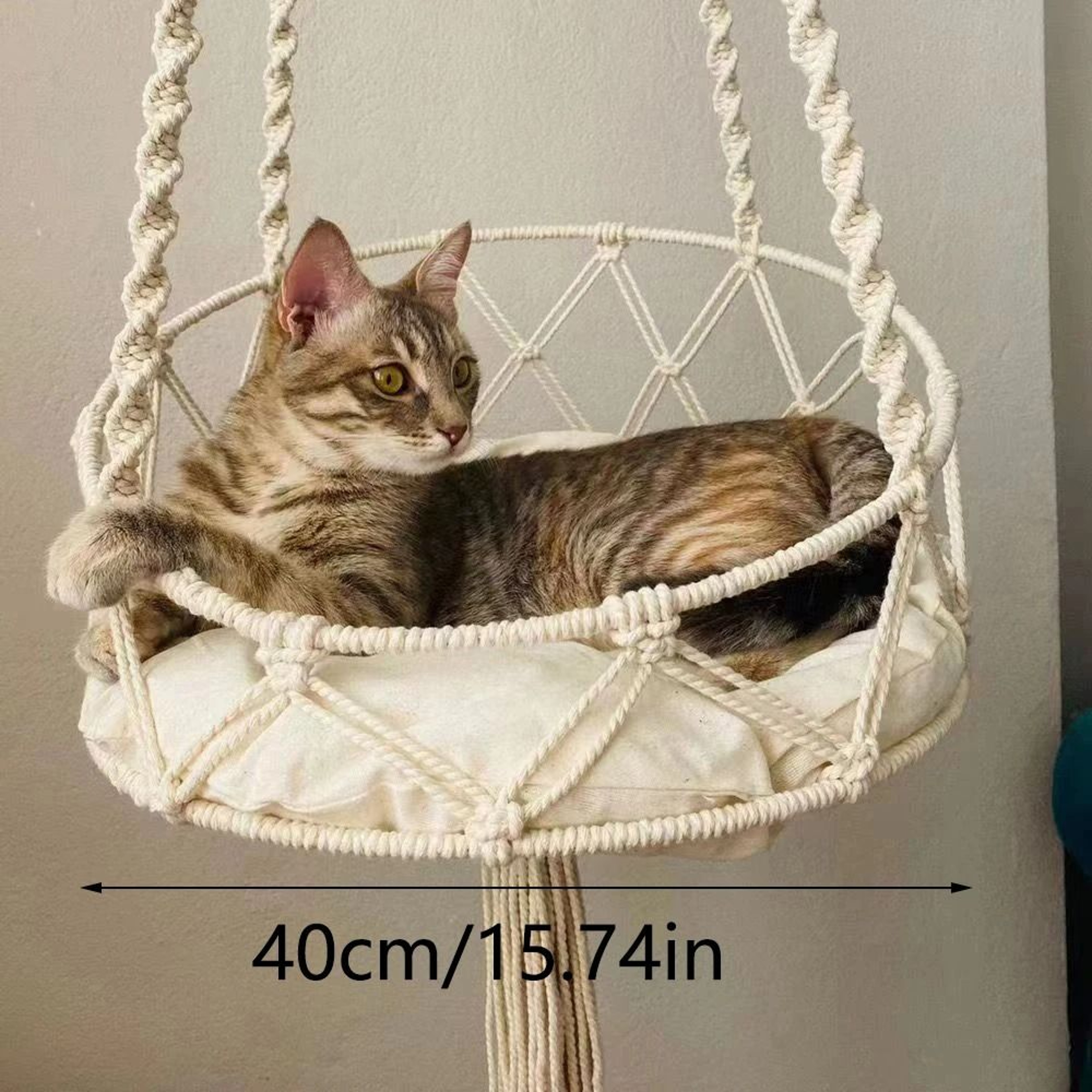 Boho Hanging Cat Hammock Handwoven Cotton Rope Cat Bed With Cushion For Cozy Winter Rest 6