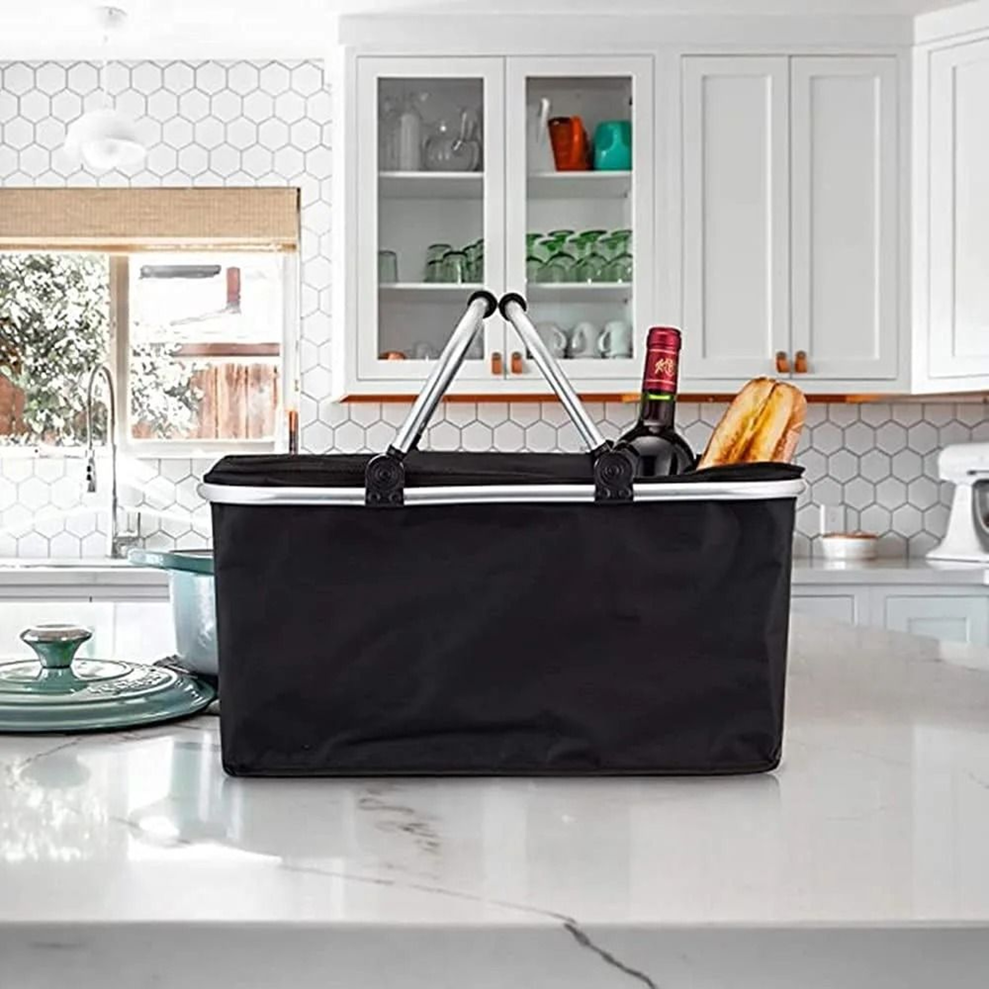 Folding Insulated Shopping Basket Portable Meal Basket Cooler Bag For Grocery And Lunch Delivery 0