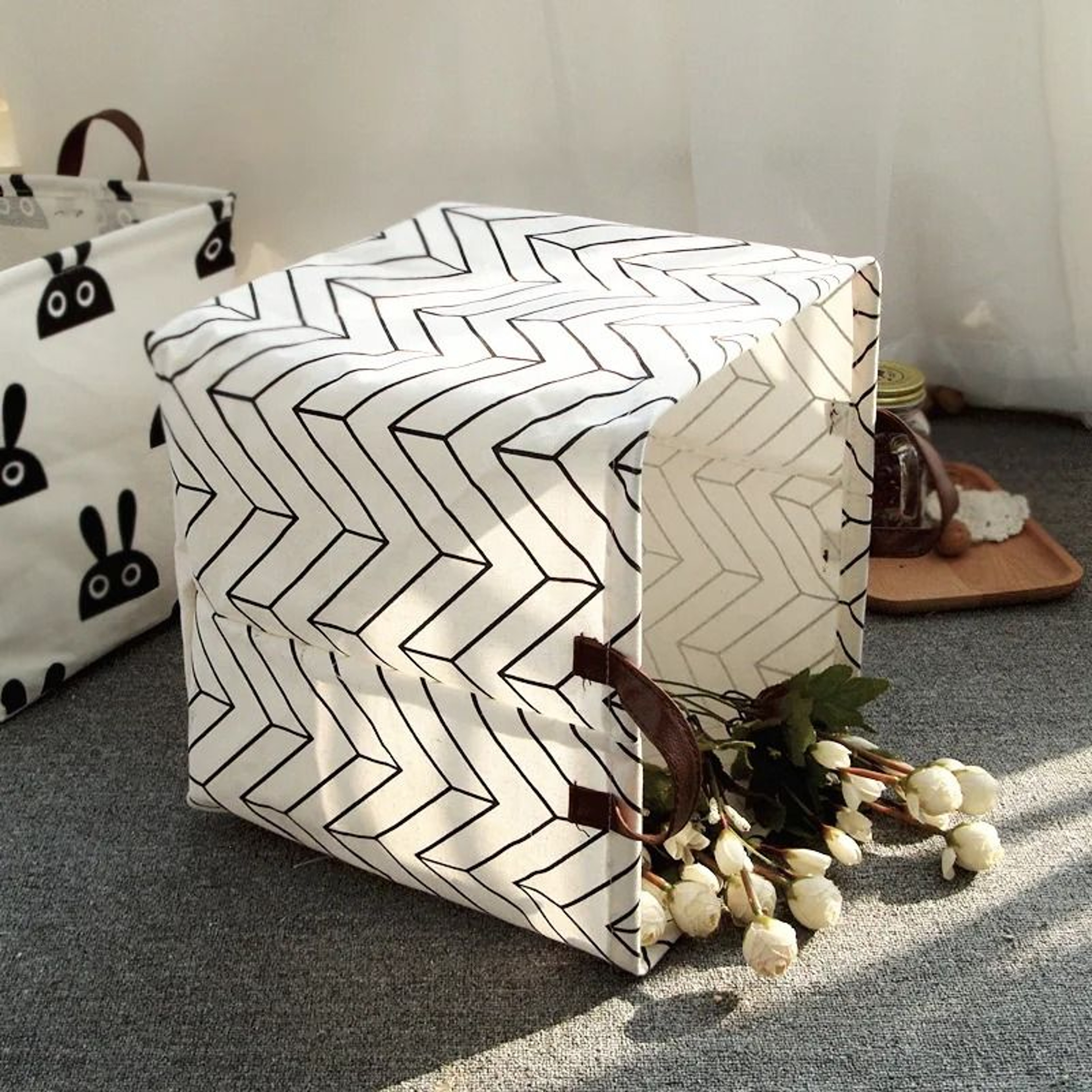 Foldable Cotton Linen Laundry Basket Storage Organizer Bag For Dirty Clothes And Household Sundries 1