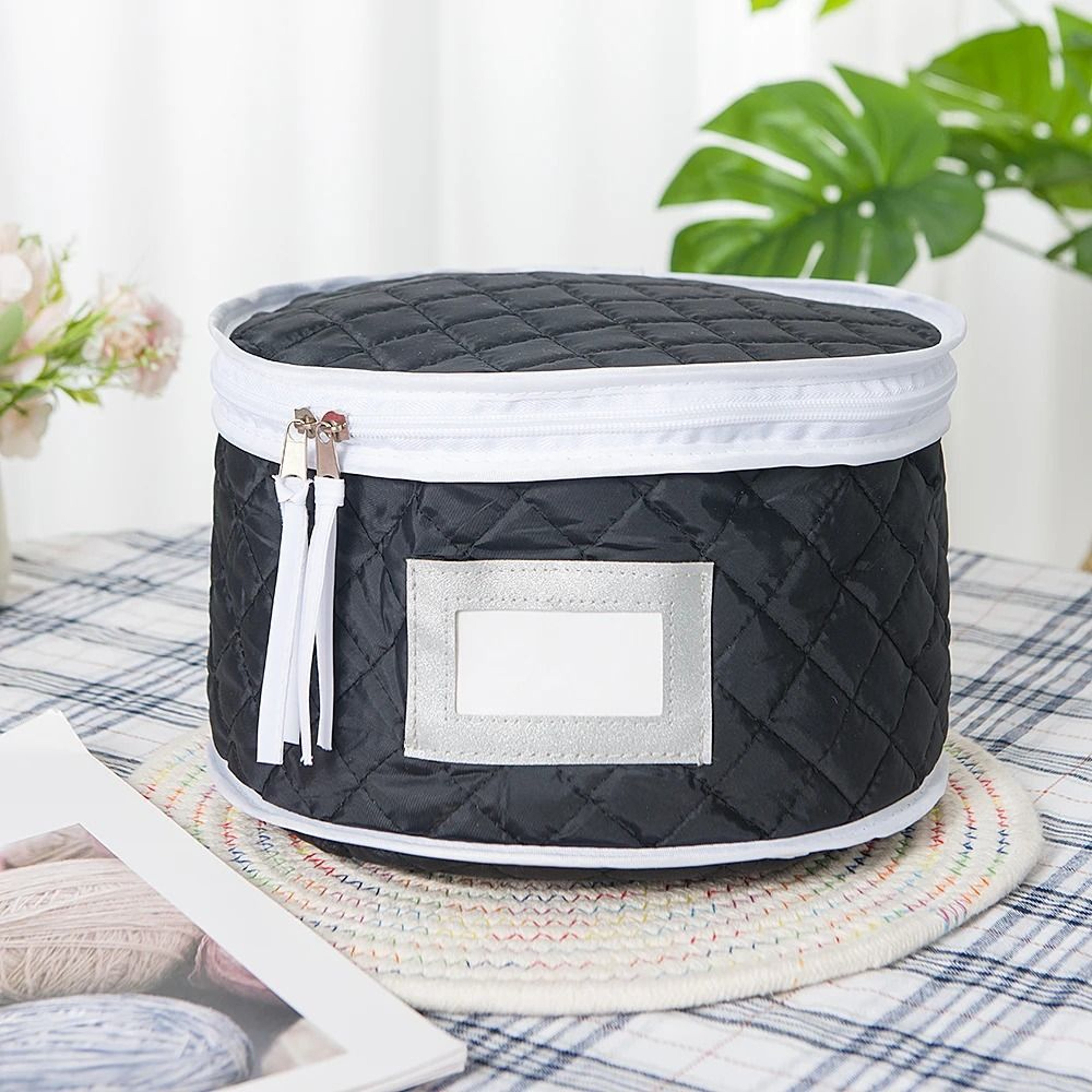 Quilted Tableware Storage Box With Zipper Lid For Plates Bowls And Dishes 10