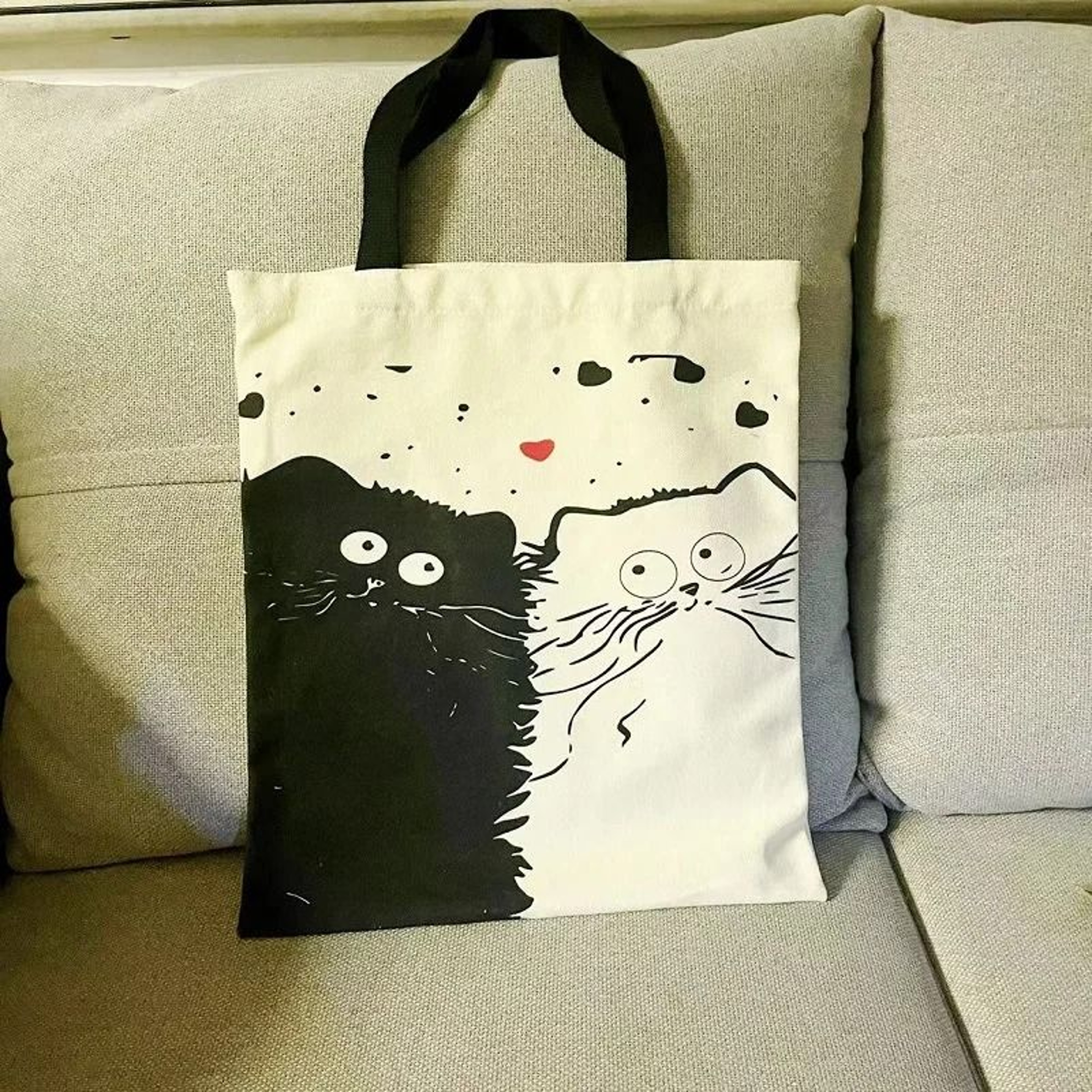Cute Cat Canvas Tote Bag With Zipper Shoulder Shopping Bag For Students And Daily Use 7