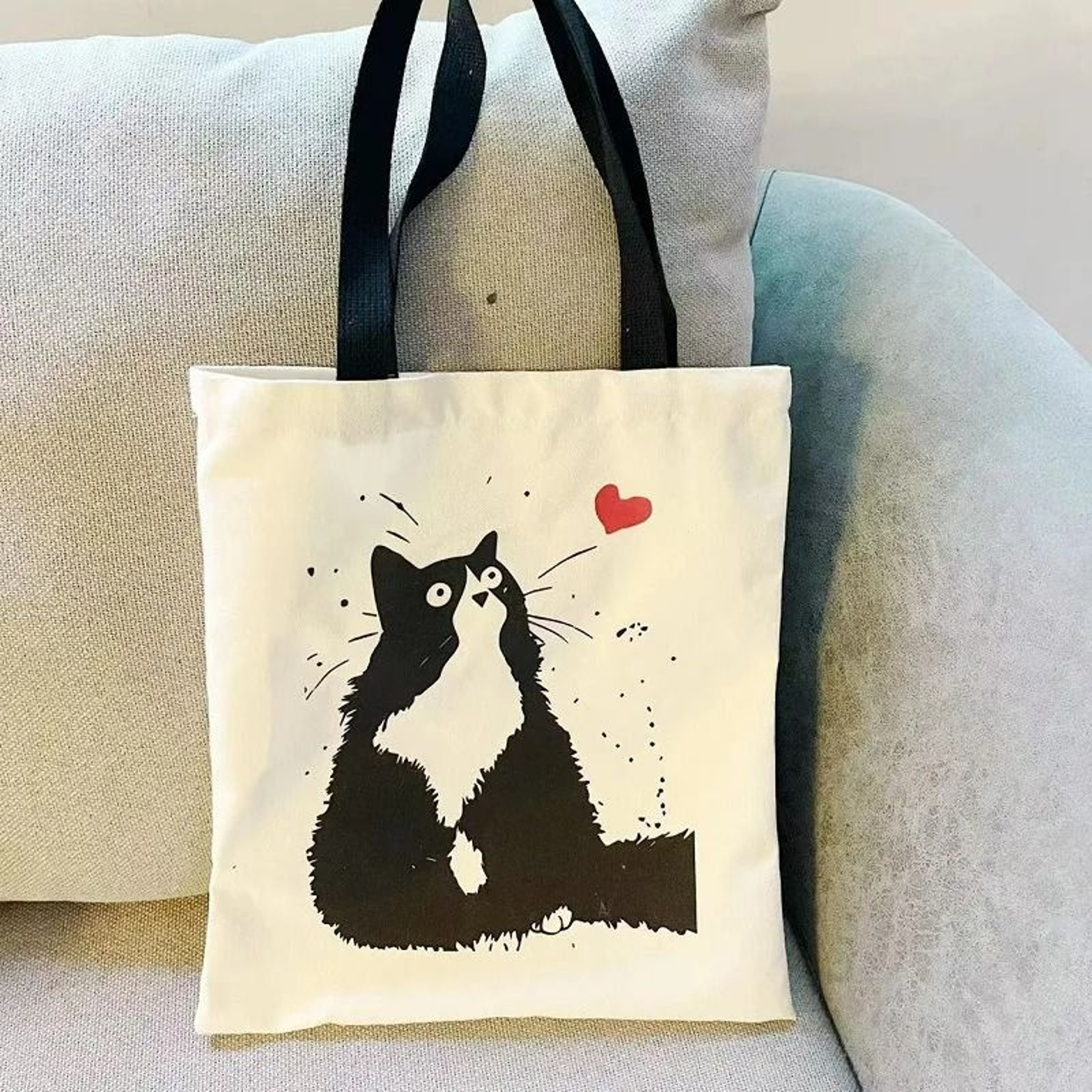 Cute Cat Canvas Tote Bag With Zipper Shoulder Shopping Bag For Students And Daily Use 8