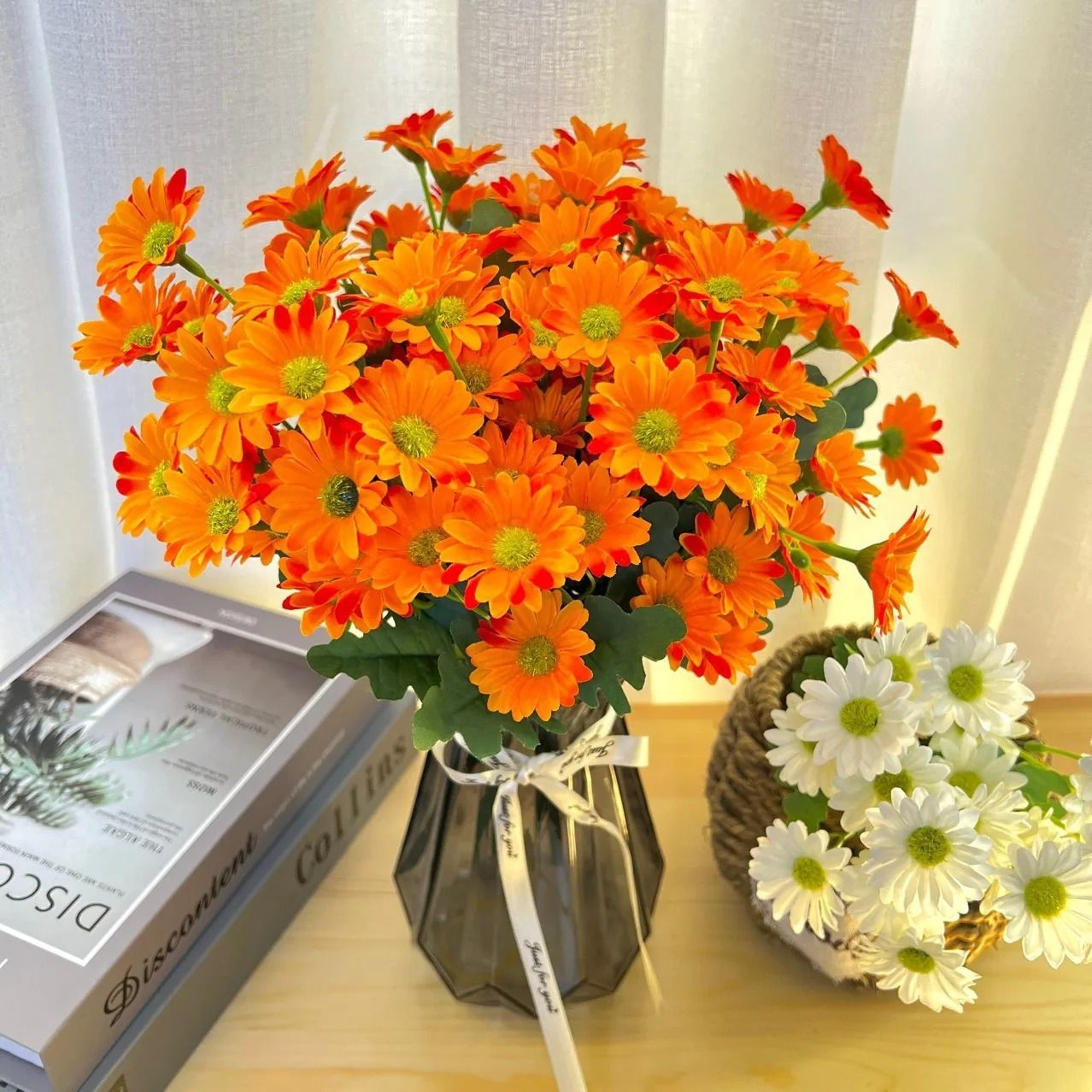 Artificial Daisy And Sunflower Bouquet Set With Chamomile Style Stems For Wedding And Home Decor 21 3