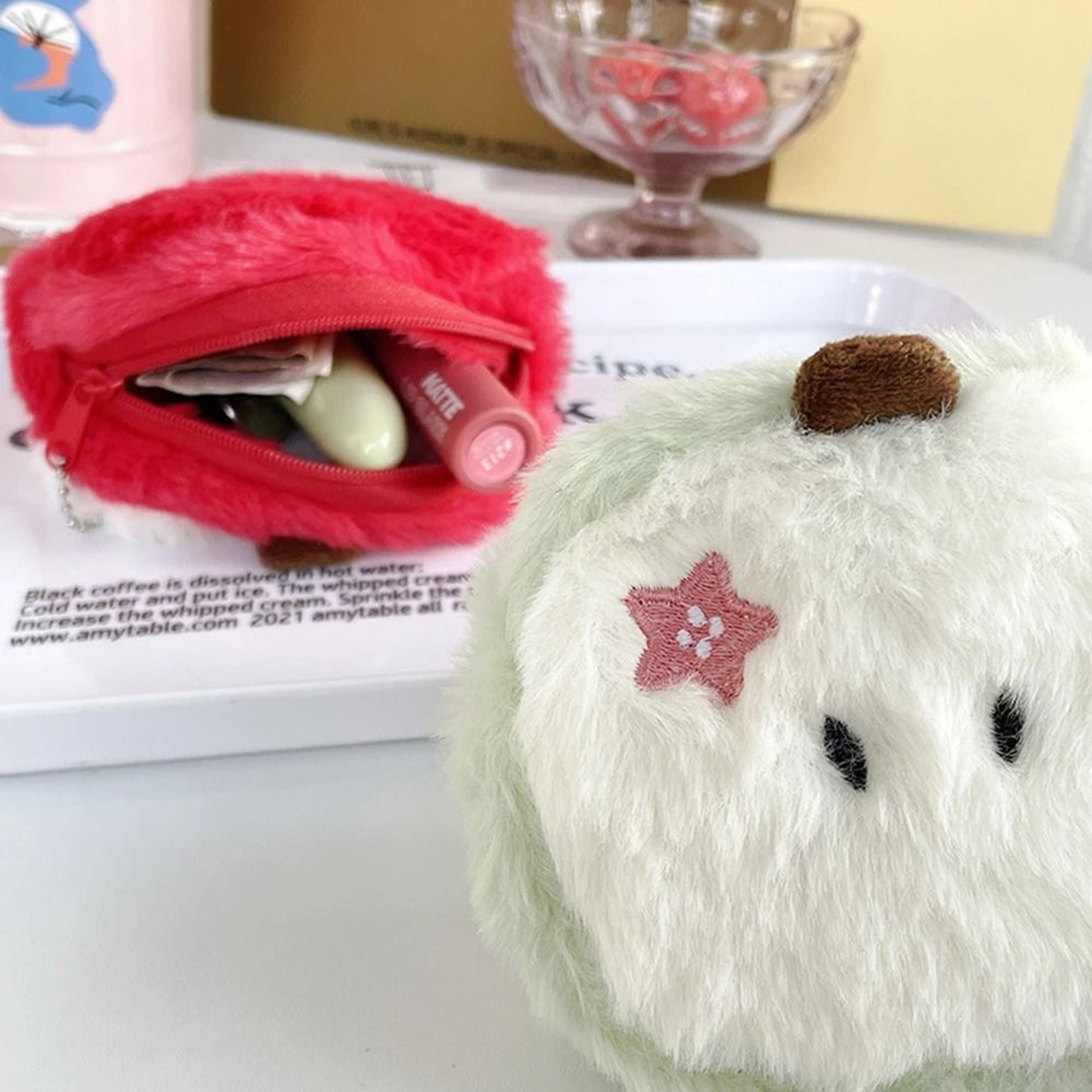 Plush Heart Fruit Coin Purse Mini Change And Earphone Storage Pouch Cute Travel Organizer 6