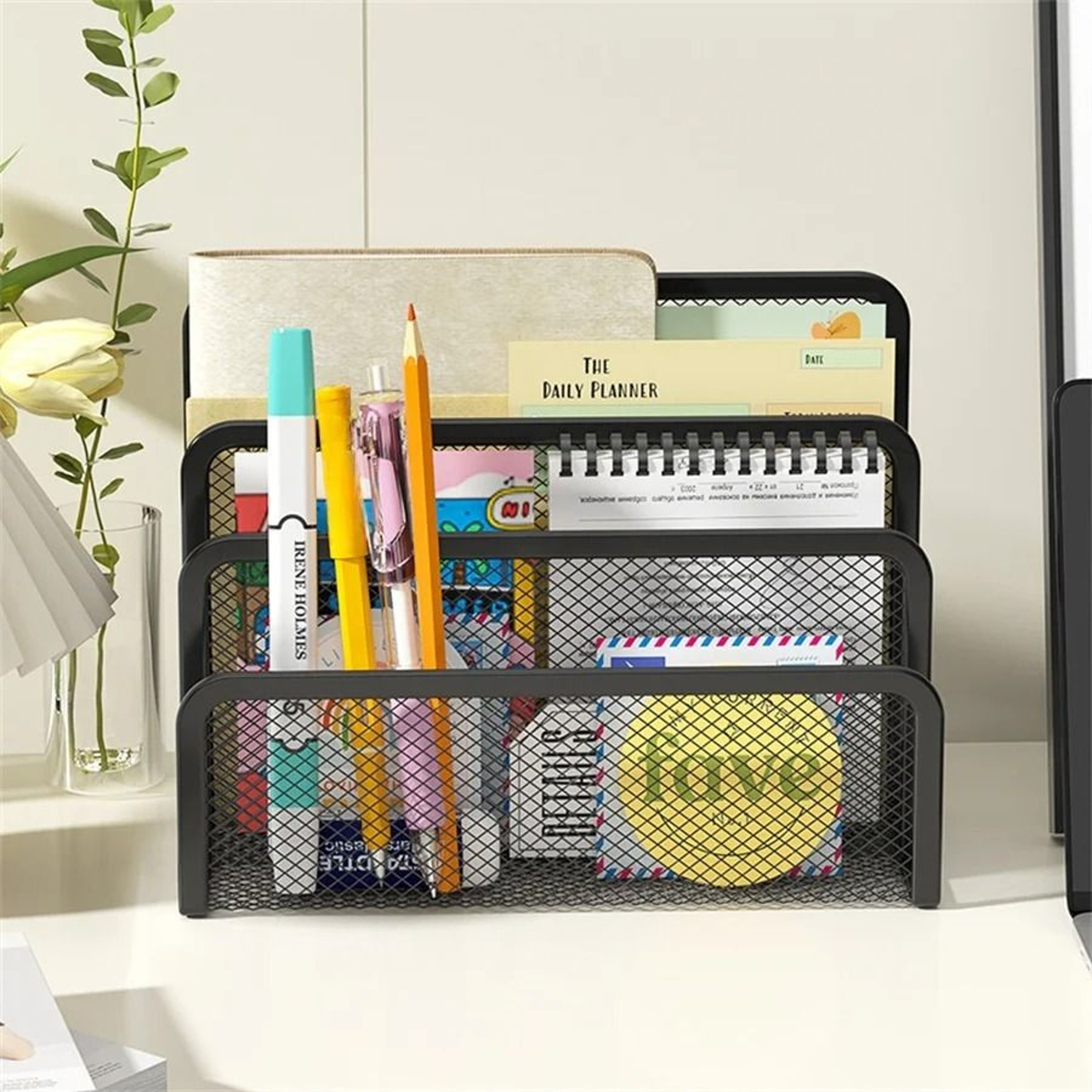 3 Tier Metal Mesh Desk Organizer Tray Black Document And Magazine File Holder Rack 1