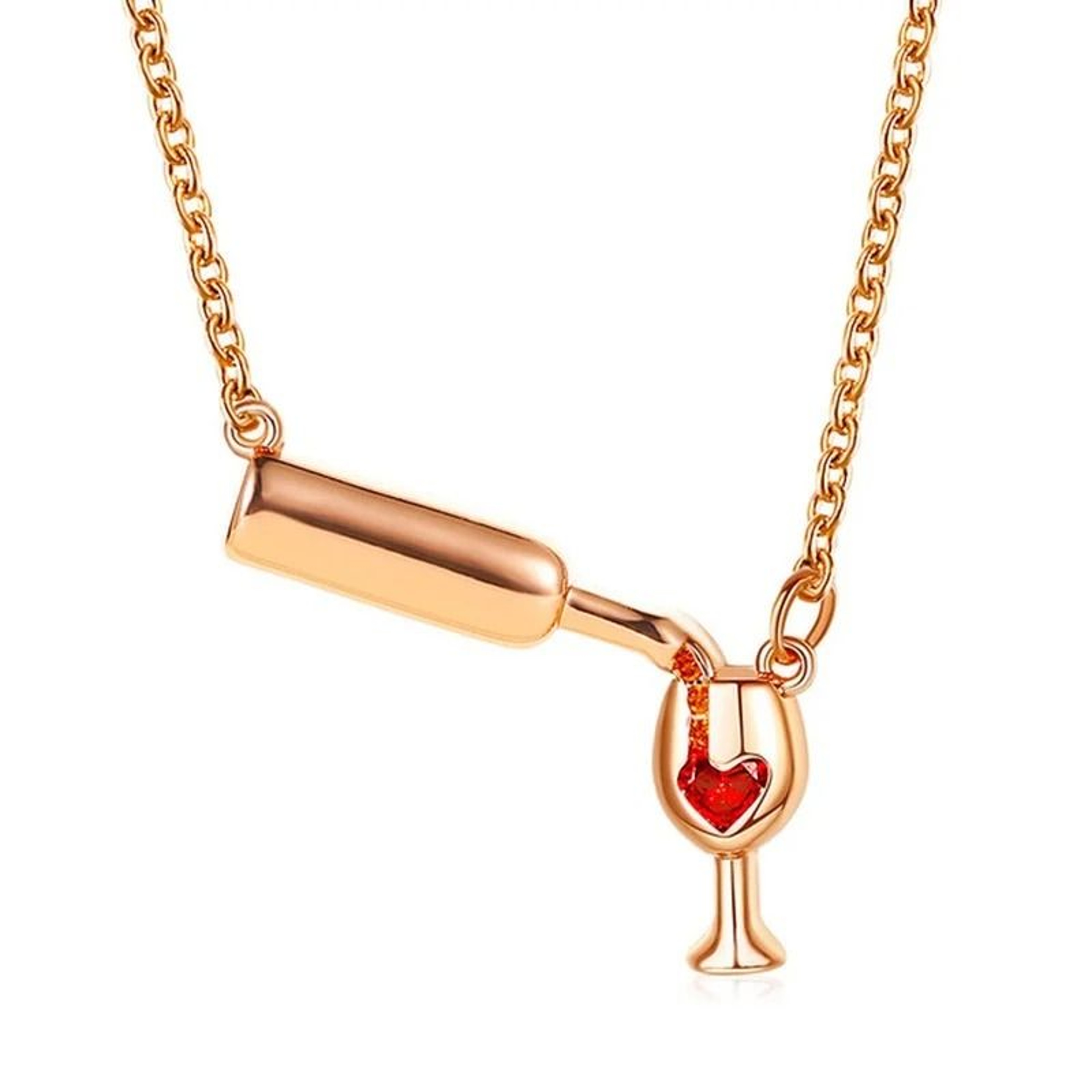 Crystal Red Heart Pendant Necklace Rhinestone Wine Bottle Charm Clavicle Chain For Wome 0