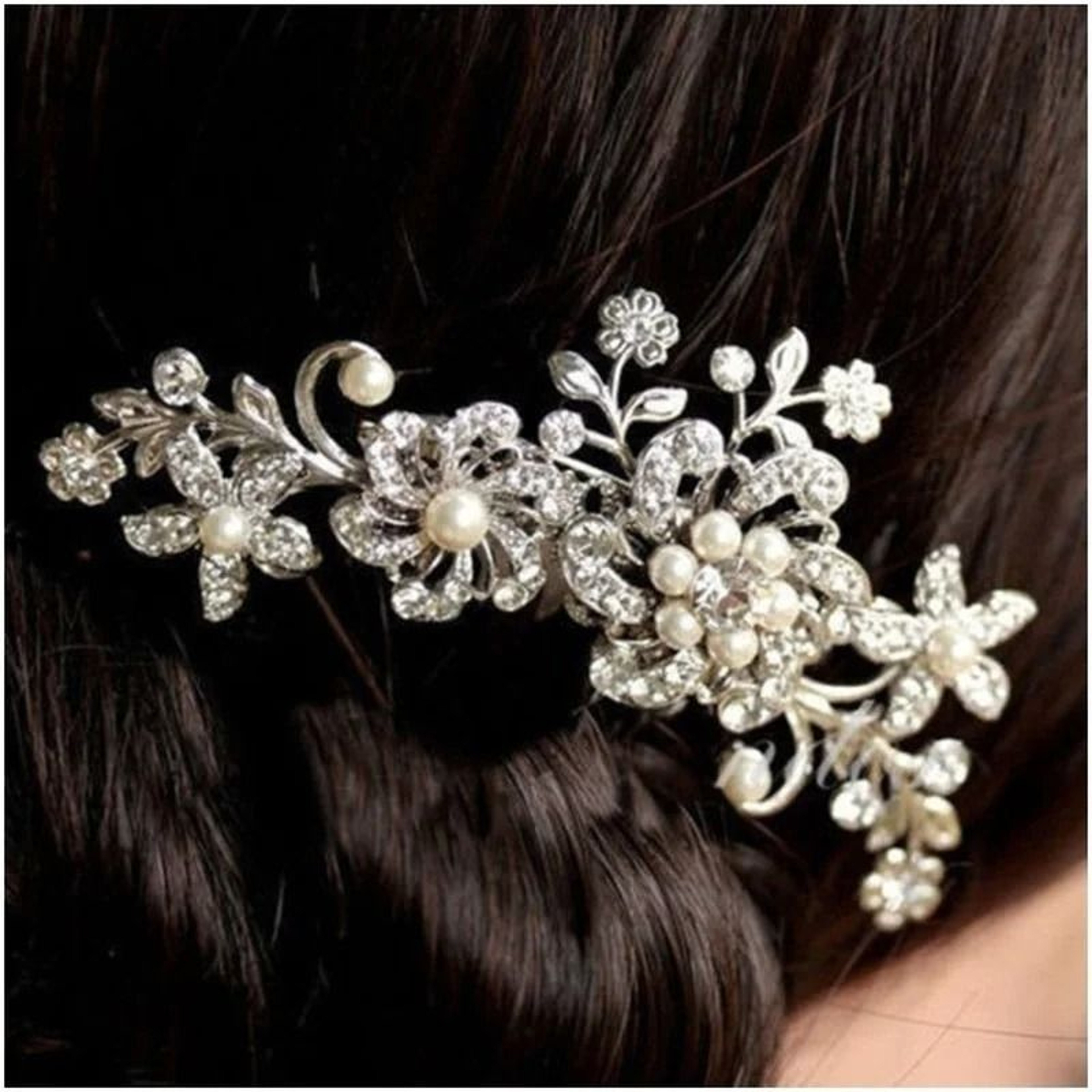 Classic Crystal Pearl Floral Bridal Hair Comb 6