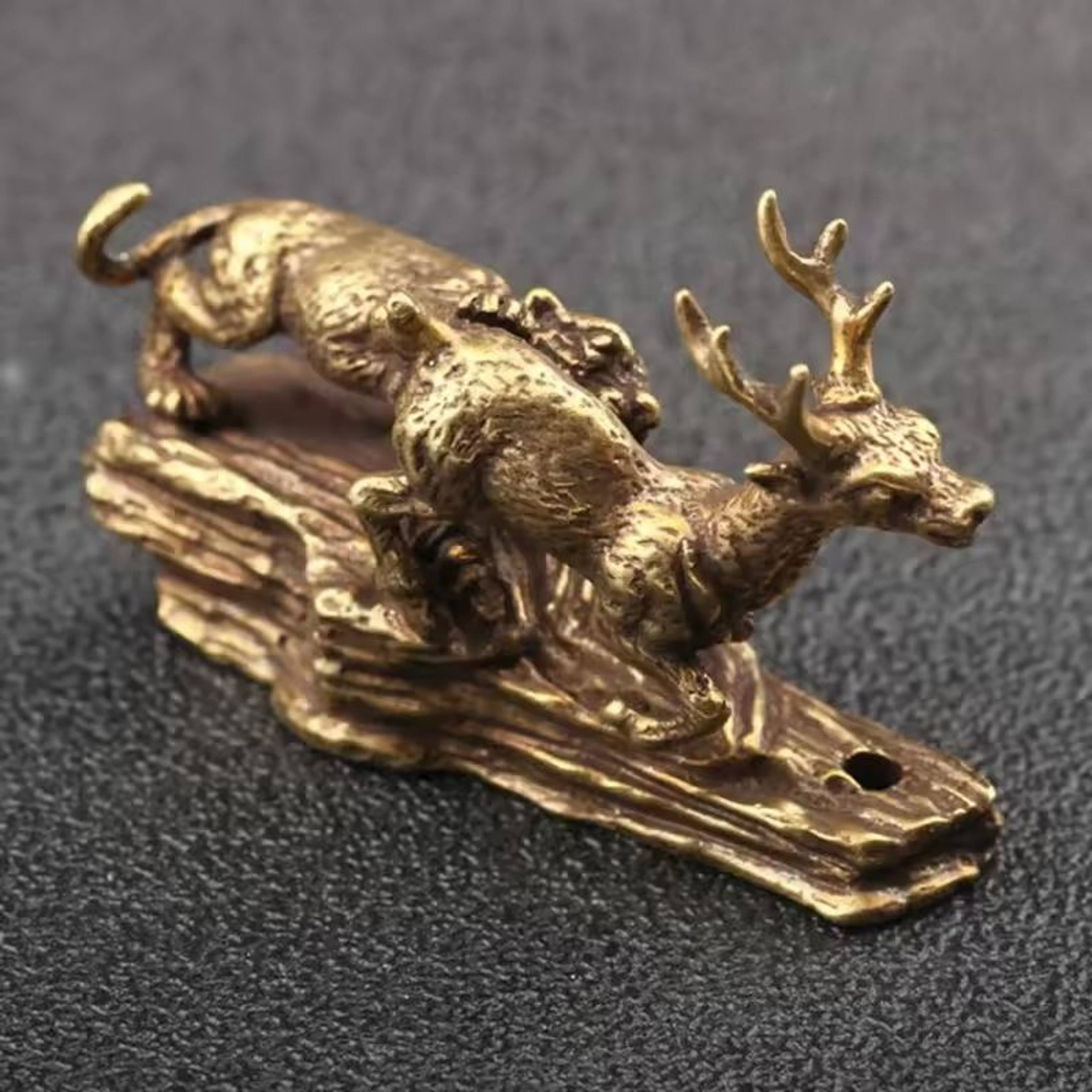 Antique Copper Tiger King Catching Deer Statue 5